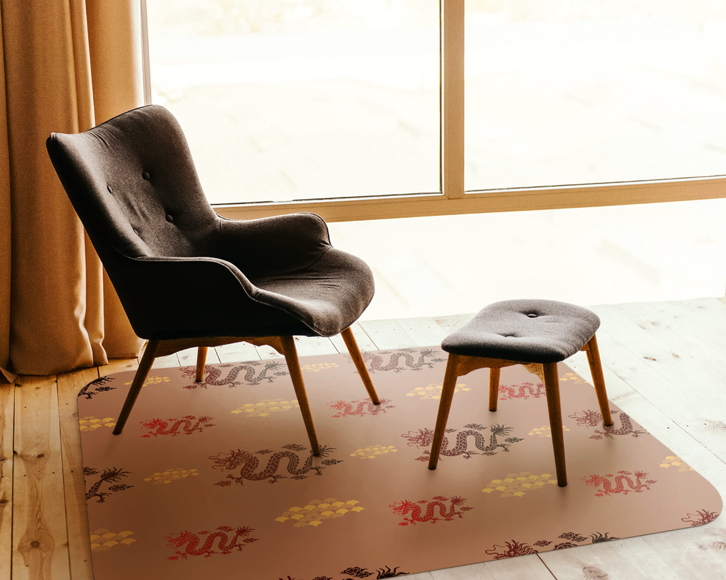 Coloray Tapis sous la Chaise 100x70 cm (arrondir 15 cm) Gaming Grand Tapis de Protection Vinyle - Modèle de Dragon Asiatique