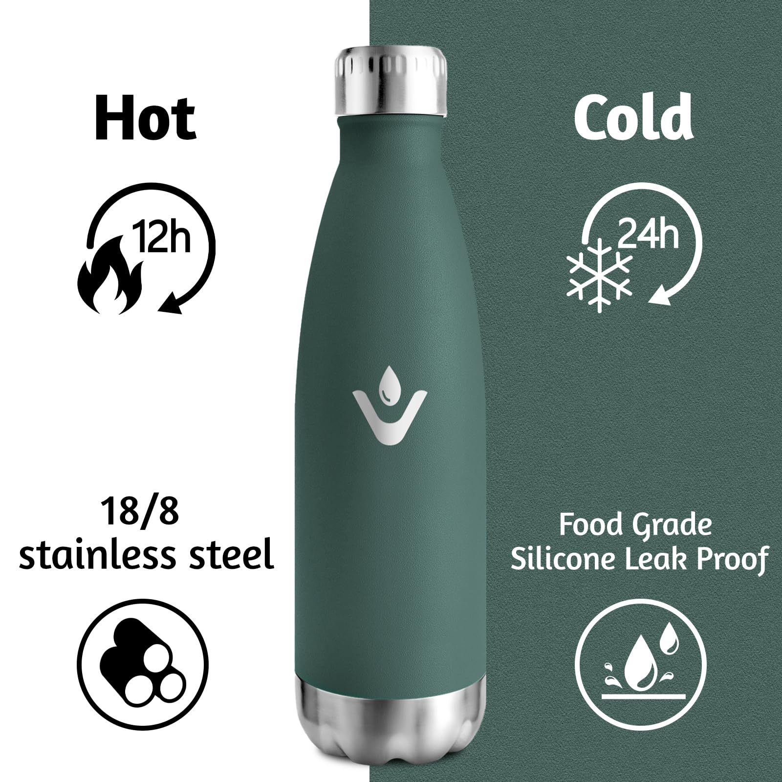 HoneyHolly Borraccia Termica Bambini, 500ML Acciaio Inossidabile 18/8, Borraccia Termiche, Senza BPA, Bottiglia Termica A Prova di Perdite, Termos per Scuola, Campeggio, Sport, Borracce