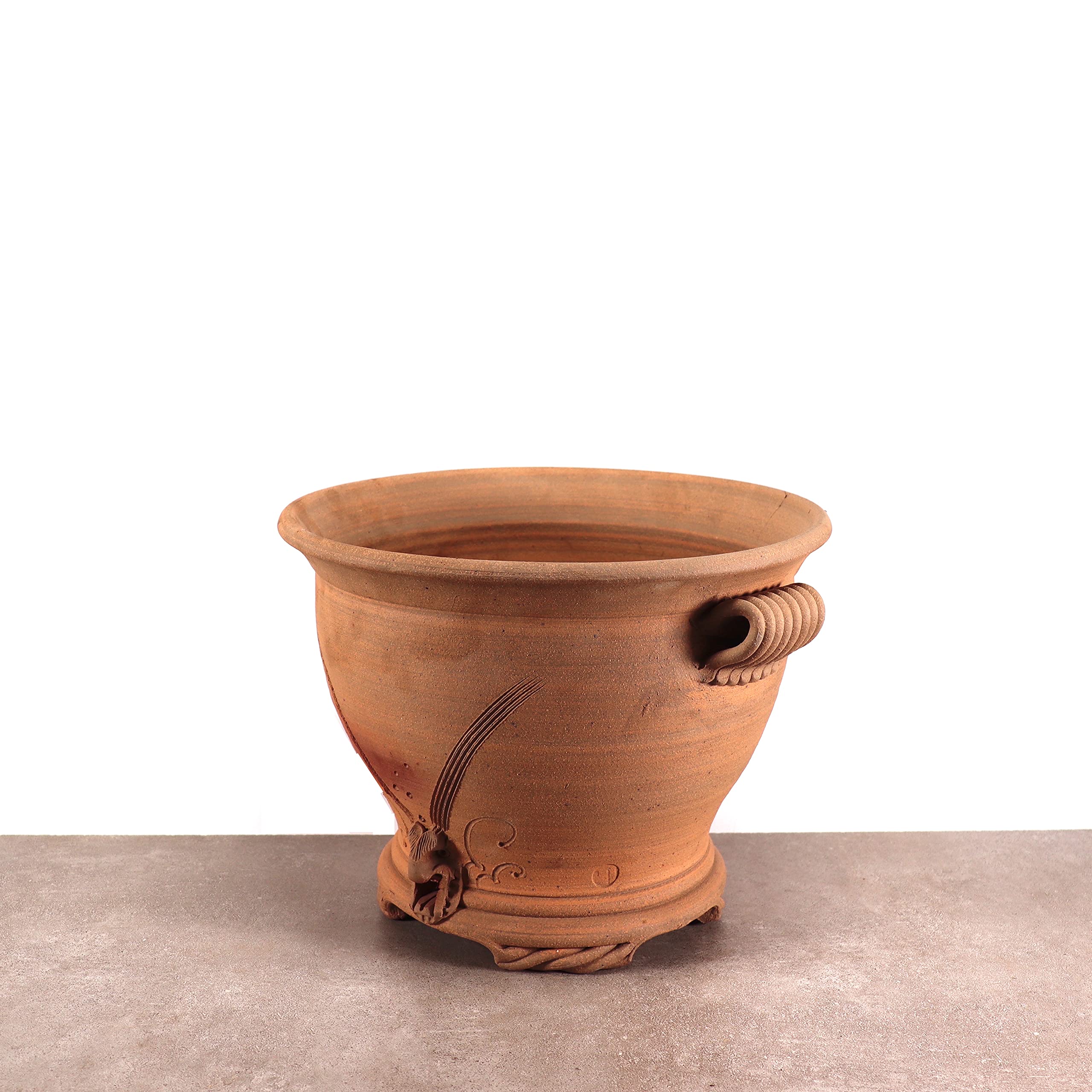 Palatina Werkstatt Ciotola in terracotta fatta a mano con manico | Vaso da fiori per giardino appartamento fiori terracotta (L)