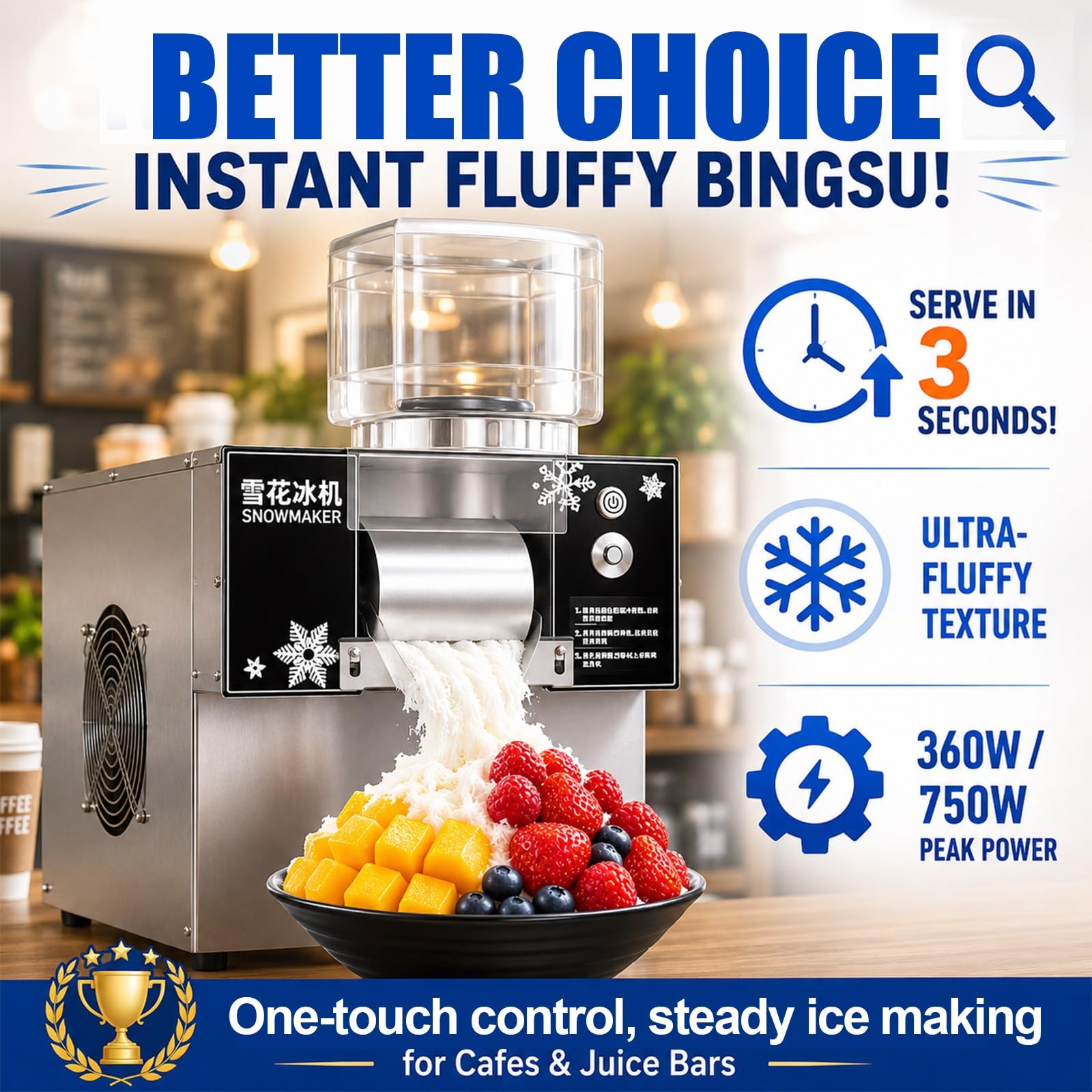 Tritaghiaccio Elettrico per Ristorazione Bar, 360W/750W Macchina Bingsu ad Alta Potenza, Affettatrice Ghiaccio Professionale da Banco per caffè(360W)