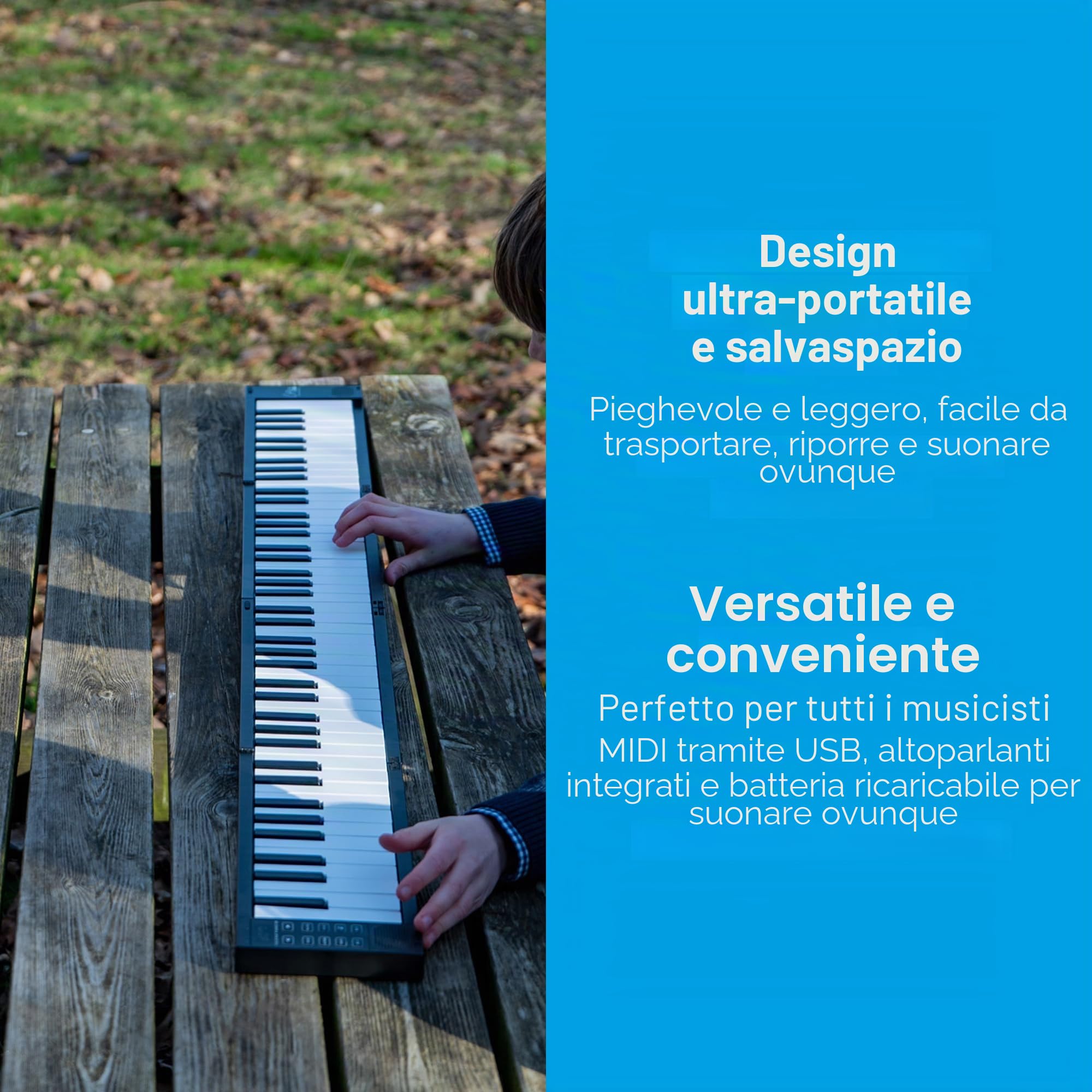 Carry-on FP-88 Touch Pianoforte digitale pieghevole portatile nero sensibile al tocco con 88 tasti tramite controller MIDI USB con batteria ricaricabile