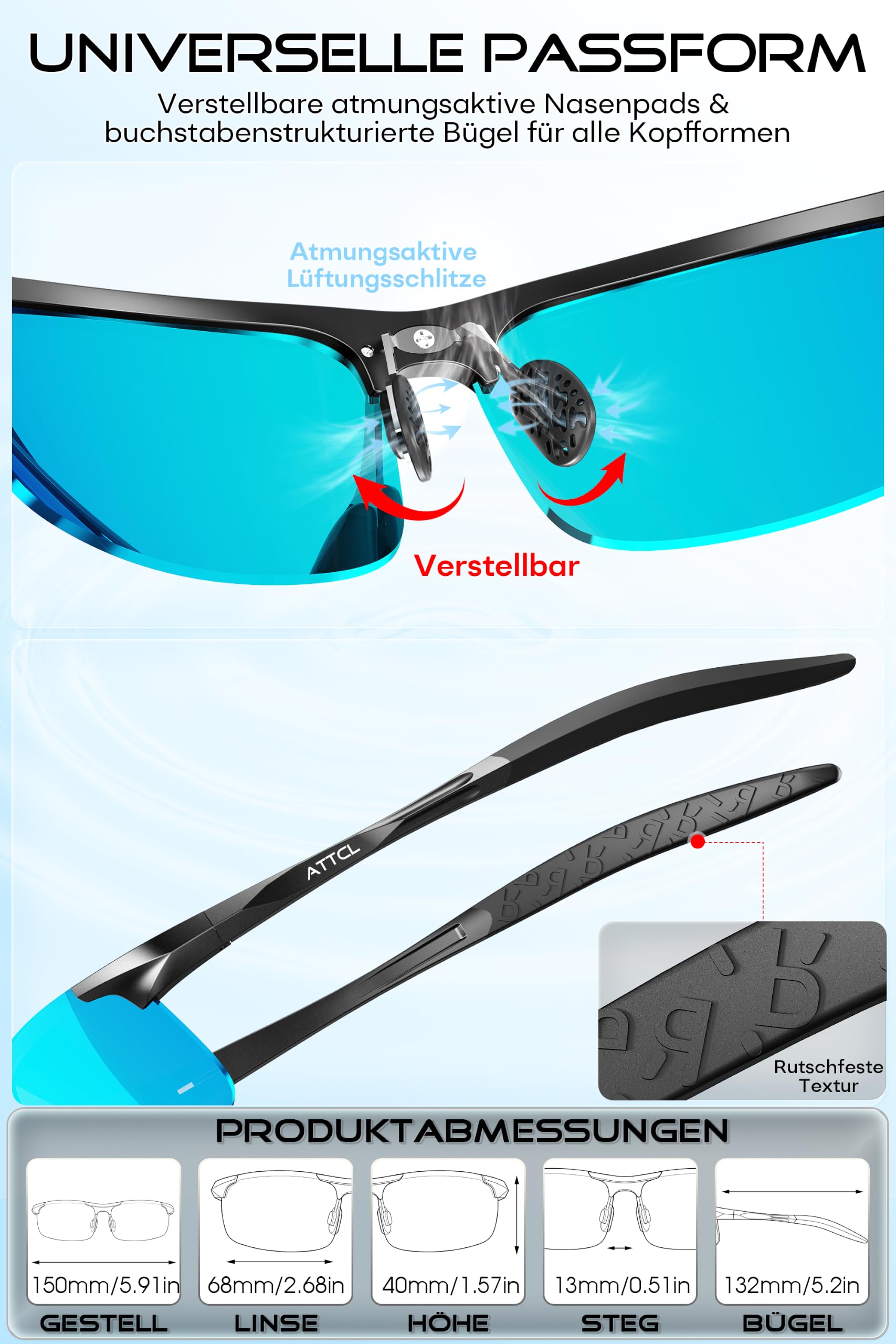 ATTCL Sonnenbrille Herren Polarisiert Für Sport: UV Schutz Leicht Wrap-Around AL-MG Rahmen Verspiegelt Autofahren Angeln Golf