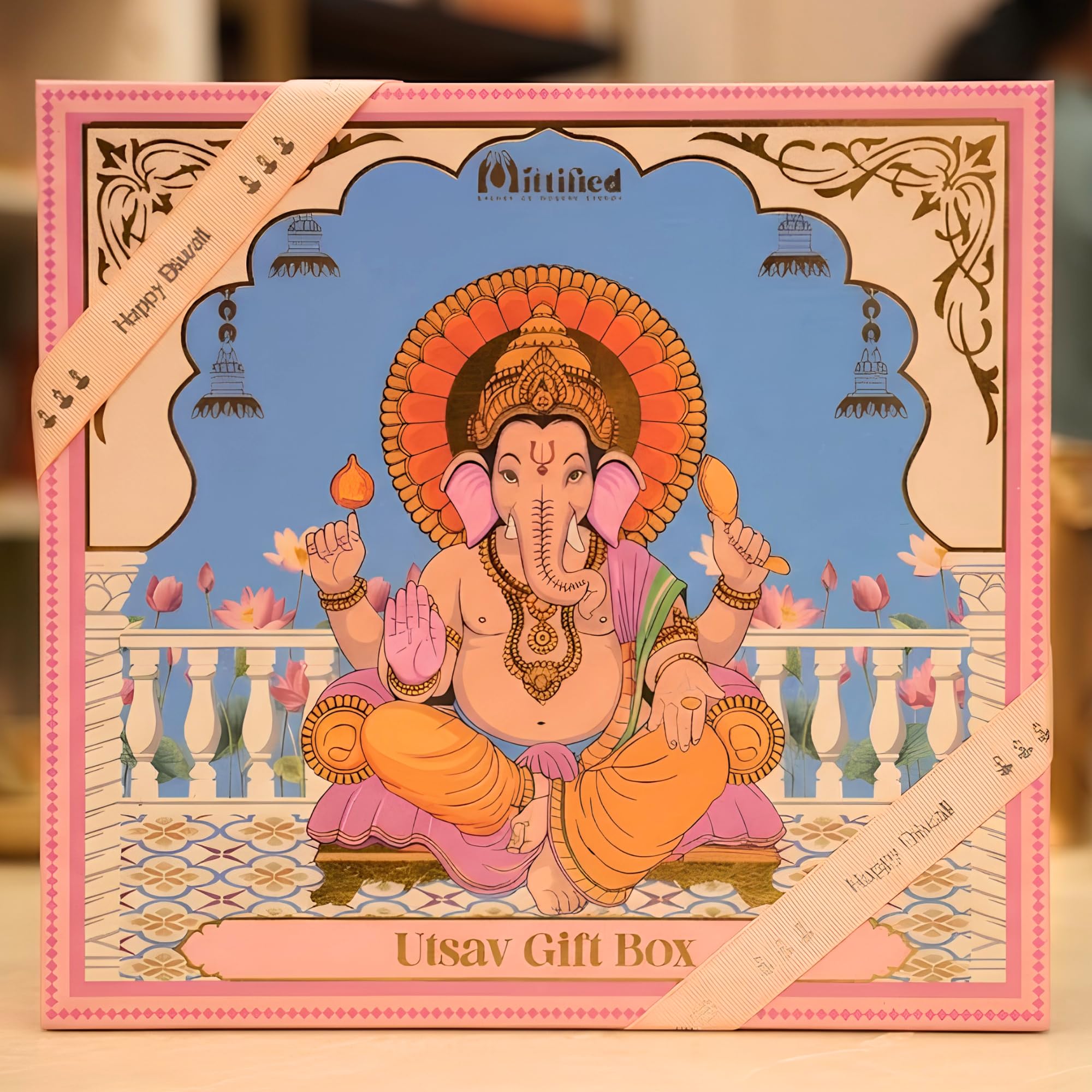 Mittified Utsav Gift Hamper for Ganesh Chaturthi, Housewarming, Diwali & Festive Gifting - Diyas, Toran Kit, Rangoli Colours, Urli & Ganesha Keepsake Box