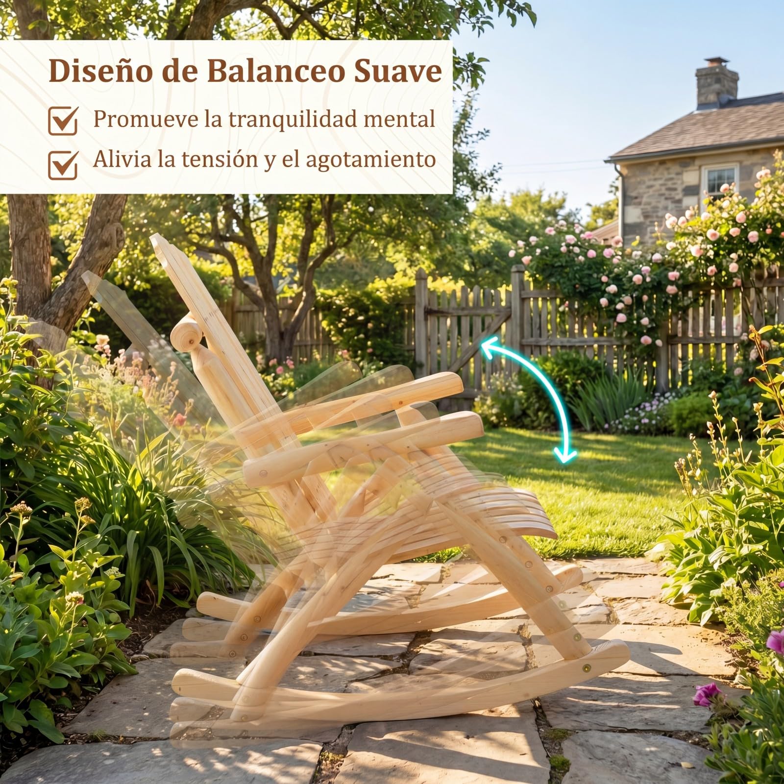 COSTWAY Silla Mecedora Adirondack, Mecedora de Madera Maciza con Asiento Curvado y Respaldo Alto, Mueble Balancín de Exterior Jardín Porche Terraza, Carga 150 kg, 99 x 68 x 99 cm