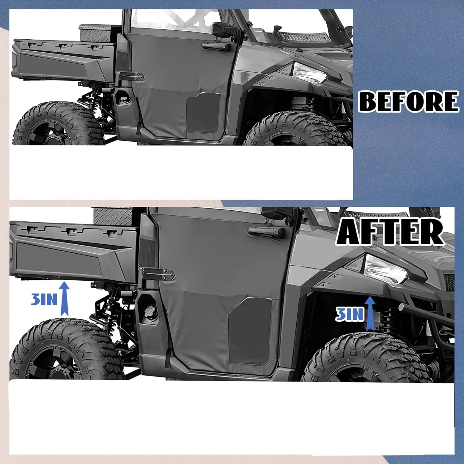 KUAFU 3" Front and Rear Suspension ATV UTV Lift Kit Steel Compatible With 2013-2021 Fullsize Polaris Ranger 570 /Fullsize 570 XP /900 /XP 900 /XP 900 CREW/XP 1000/1000 Diesel /1000 Diesel CREW