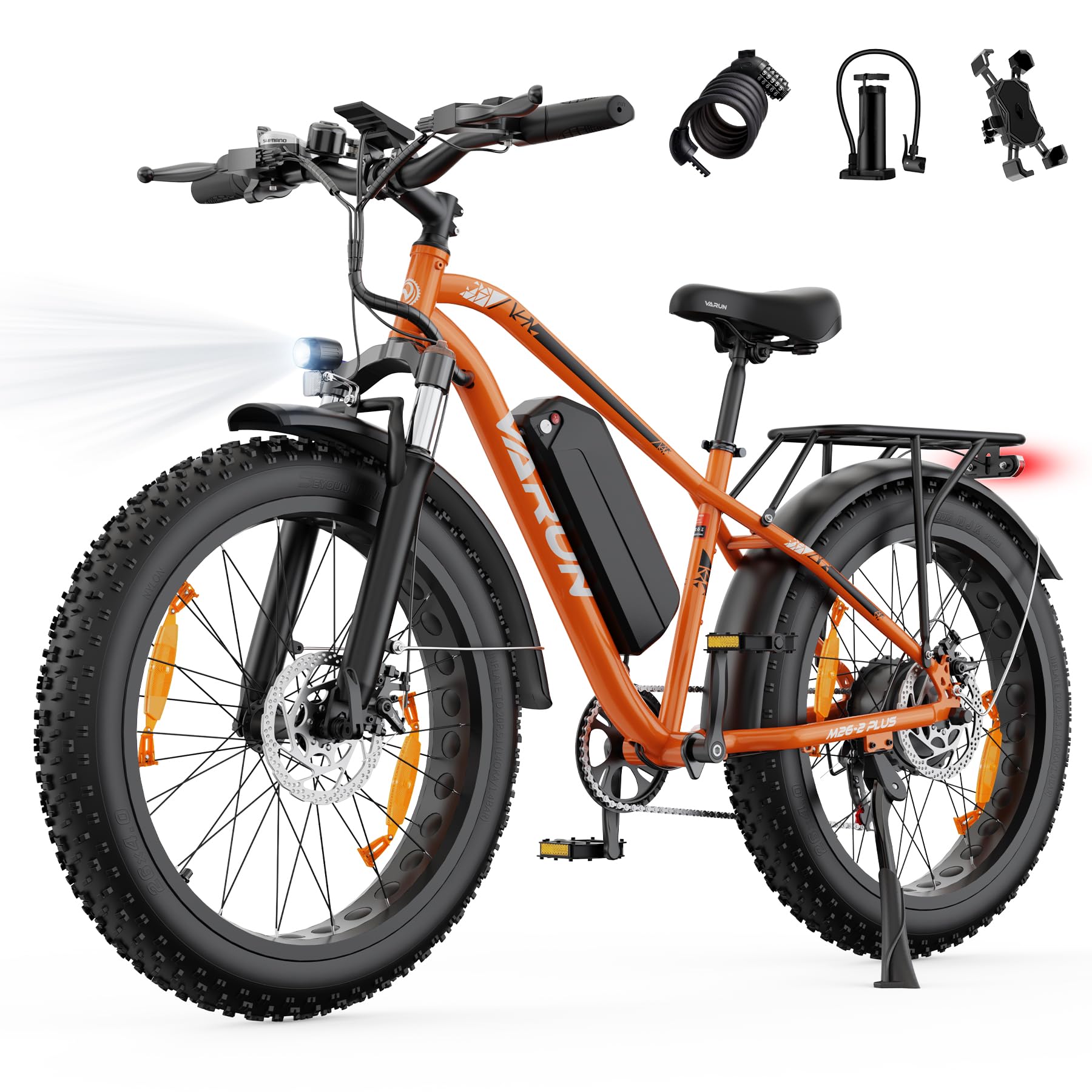 VARUN E Bike, E-Bike Herren mit 26 * 4.0" Fat Tire, 48V 18AH Akku, Bis zu 150 KM, 85Nm 250W Motor, 25KM/H, Offroad Ebike Mountainbike mit 7-Gang, All-Terrain Elektrofahrrad Herren, EU-Konformes