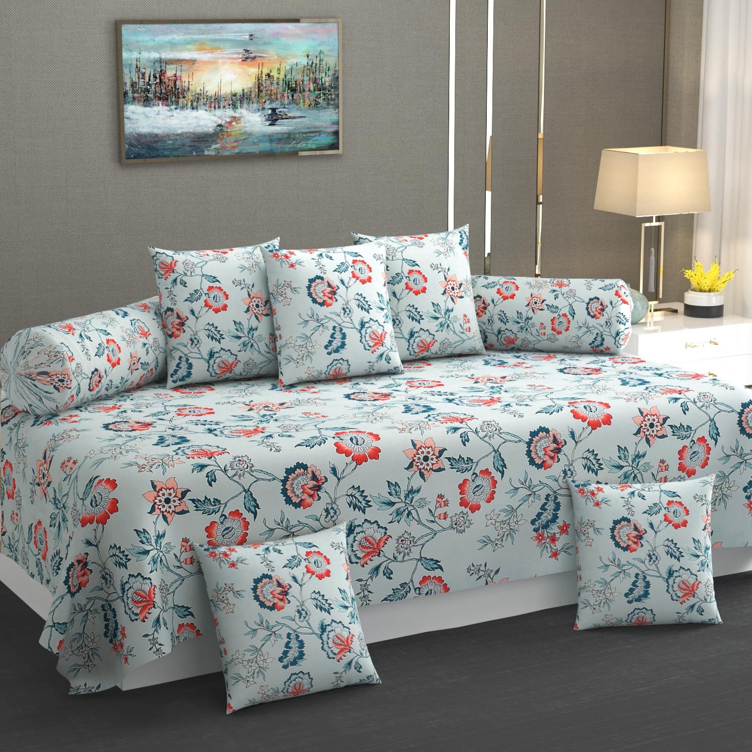 Castiqa Super Soft Microfiber Blend 3D Diamond Design Diwan- Set of 8 Pieces, Standard, Blue-image-42