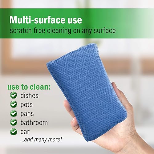 Miniatura 5 de Esponja de cocina de microfibra Miracle por Scrub-It (paquete de 6)  Esponjas de limpieza resistentes antiarañazos  Lavable a máquina  (azul)