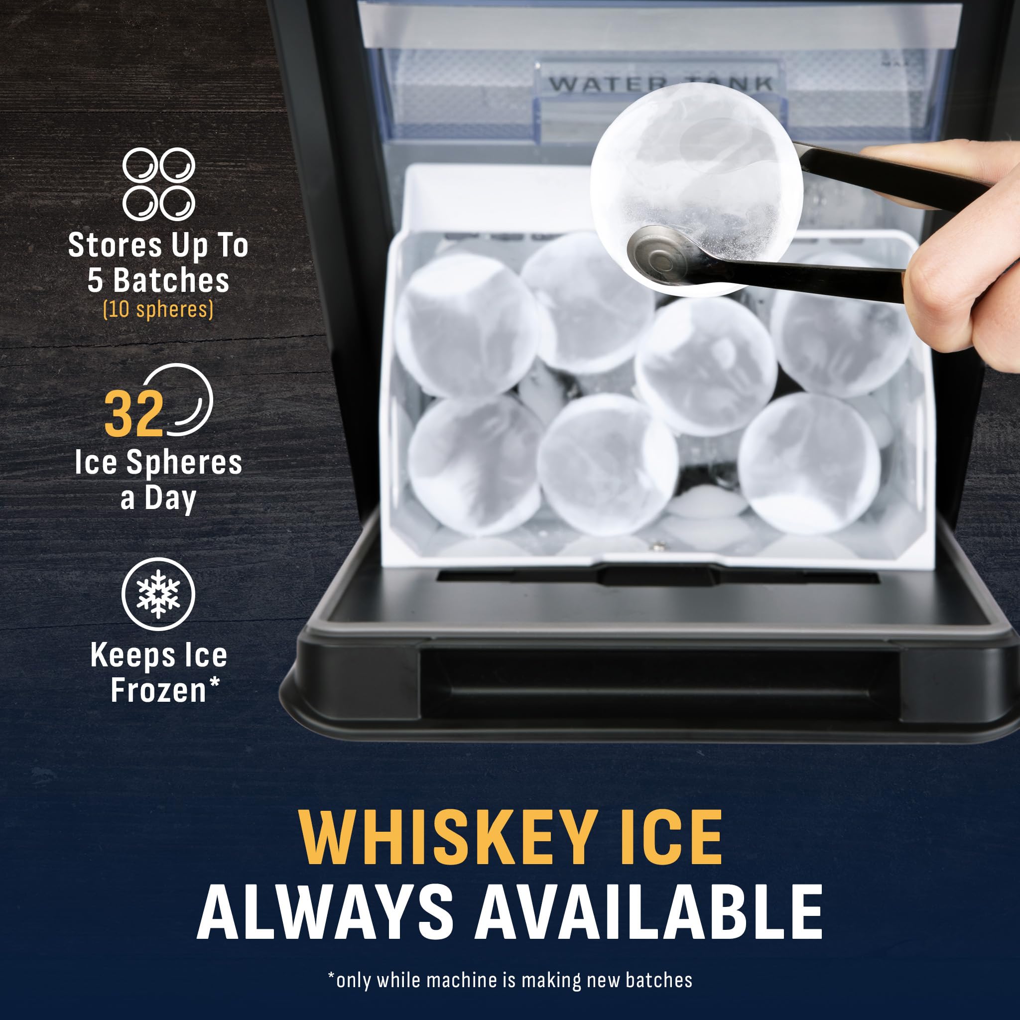 NewAir Whiskey Ice Ball Maker | Countertop Clear Ice Cube Maker For Your Evening Drink, | 32 Ice Spheres Per Day | Black Stainless Steel on Fridge.com - View 6