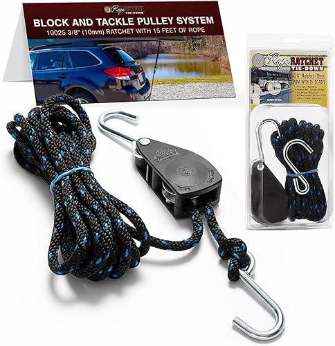 Rope Ratchet Sistema de polea de bloque y aparejos de 3/8", Polipasto ajustable para equipo de elevación, Plataforma de utilidad al aire libre para