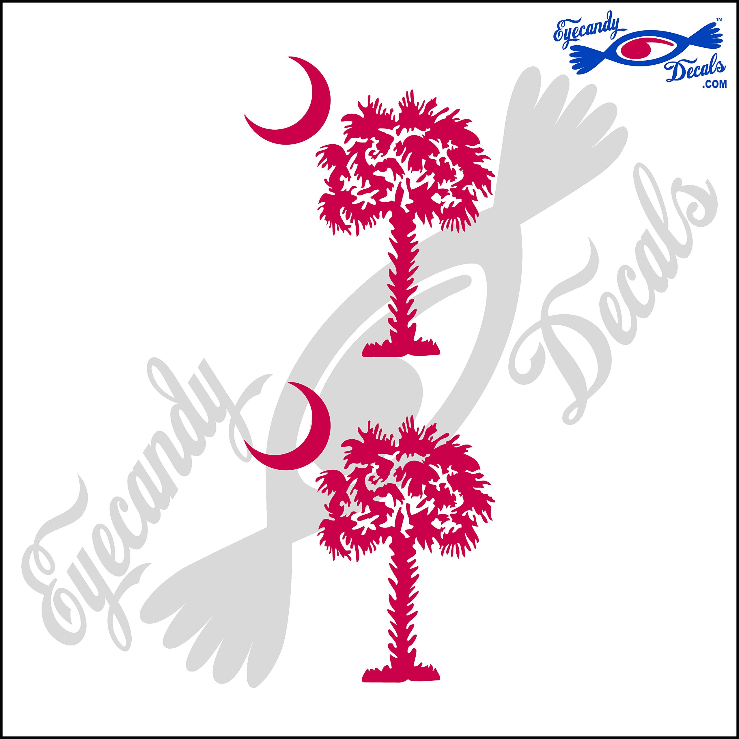 SOUTH CAROLINA PALMETTO MOON (DETAILED STYLE) 3" decal sticker 2 PACK RED