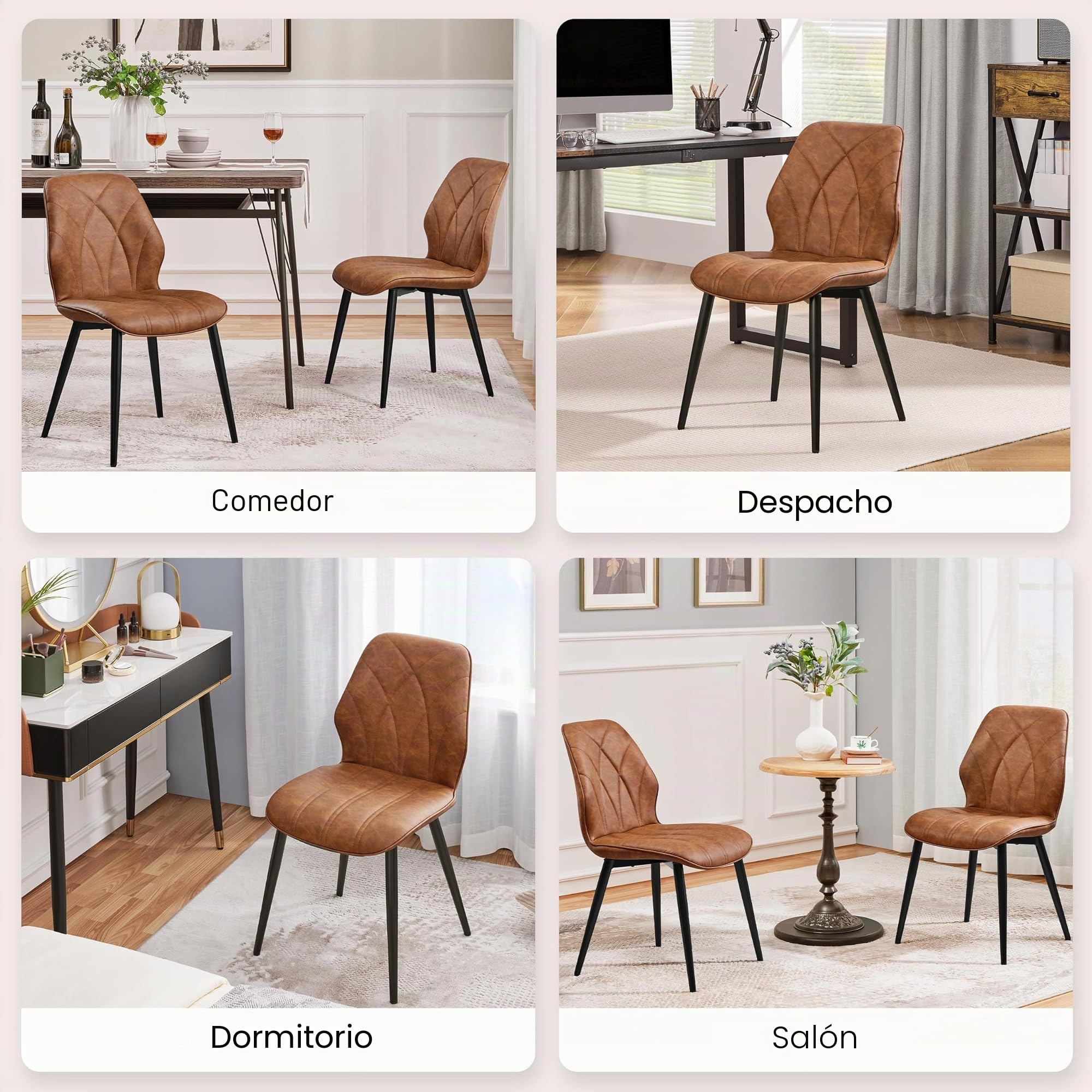 Yaheetech 6PCS Sillas de Comedor Nórdico Sillas de Cocina Pata Metal Marrón | Juego de Sillas de Comedor, Silla de Cocina con Patas de Metal, Asiento Tapizado, para Sala de Estar y Restaurante