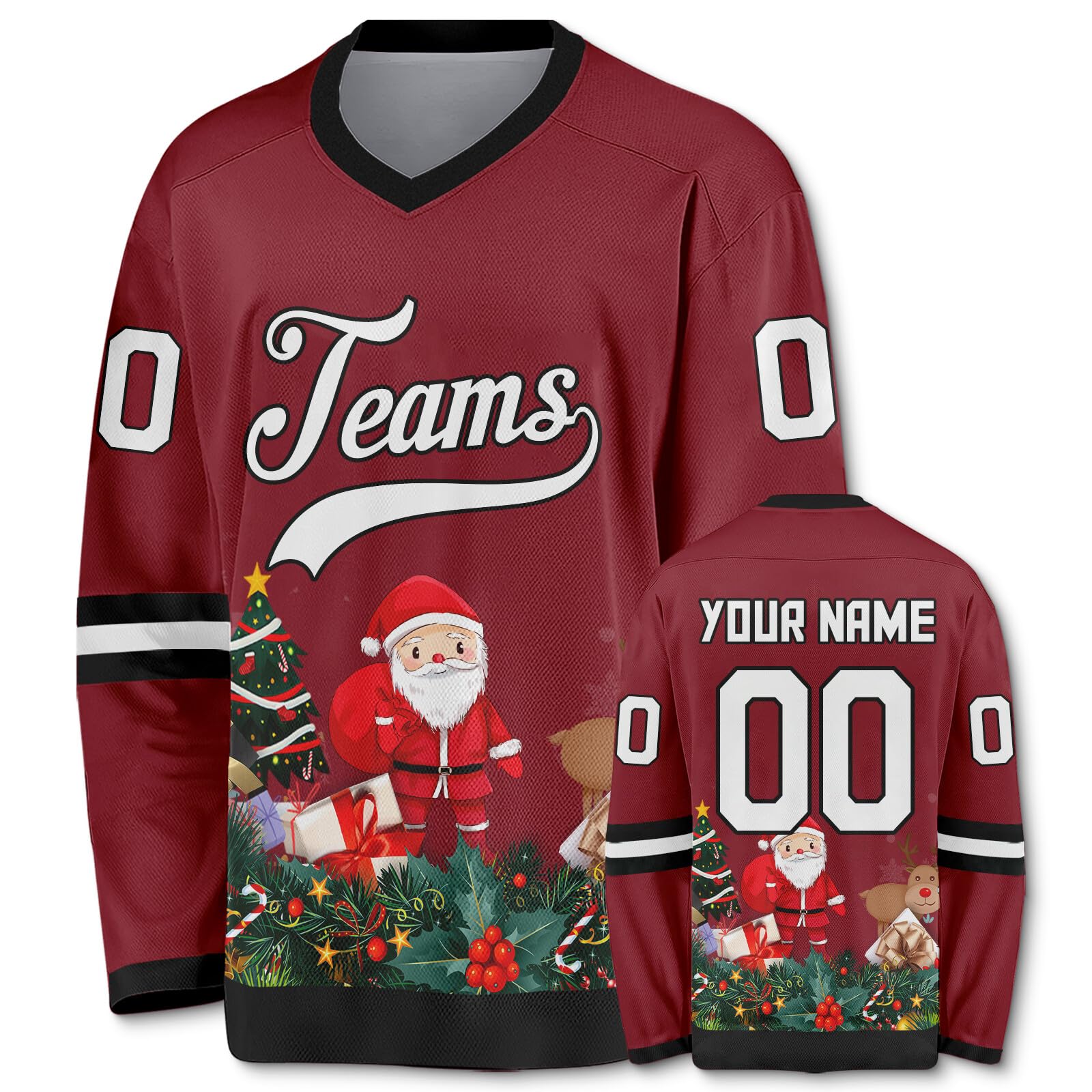 Customized Hockey Jersey Christmas Jersey Santa Claus Customizable Printed Stitched Name Number Hockey Jersey Gift