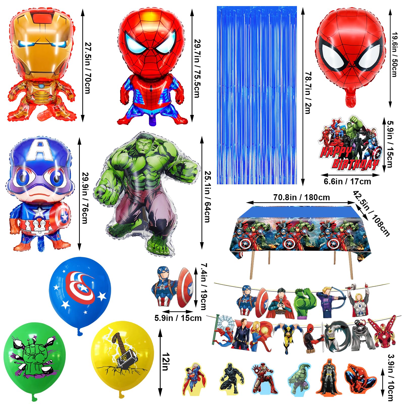 Kit Compleanno Supereroi 7 Anni - 82 Pezzi Con Palloncini, Tovaglie, Stoviglie E Decorazioni - Foto 11