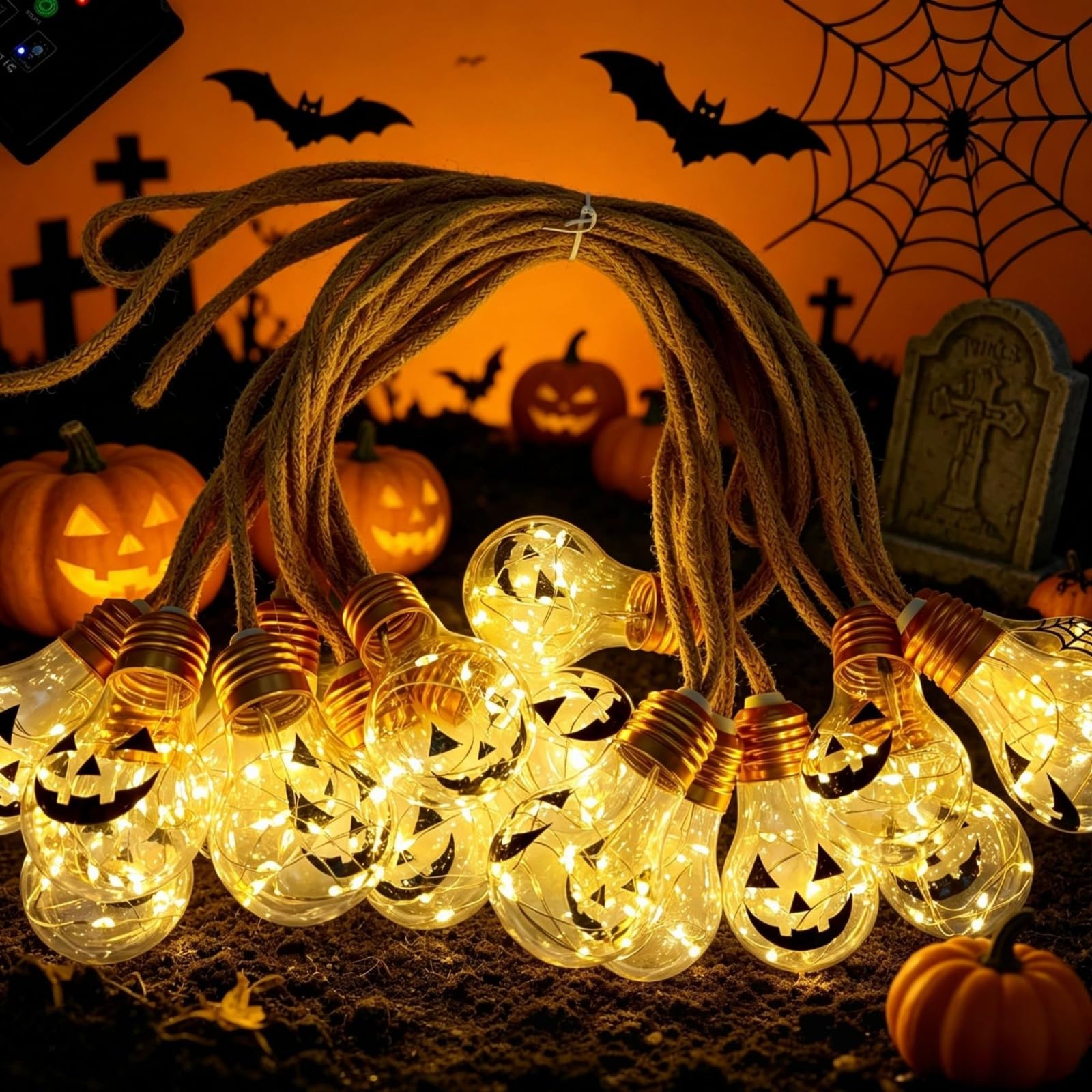 Halloween Catena Luminosa Esterno Solare (Sorriso,10M 20LED)