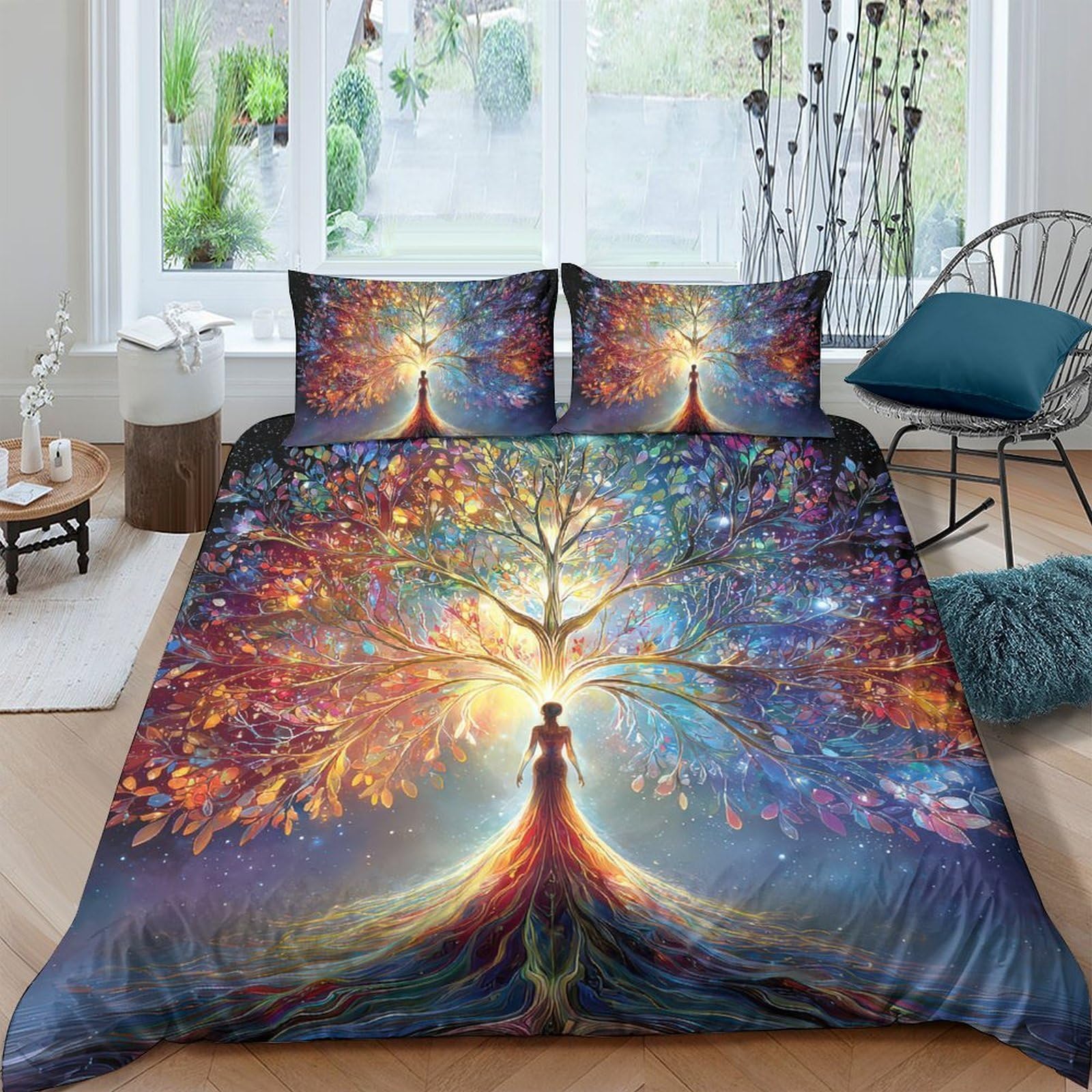 Ctjqhvkz Style-6 3D Printed Fantasy Tree Fitted Sheet Microfiber Soft Colourful Dreamscape Bed Cover For Bedroom Dorm Mattress Protection Decor Single（135X200cm）