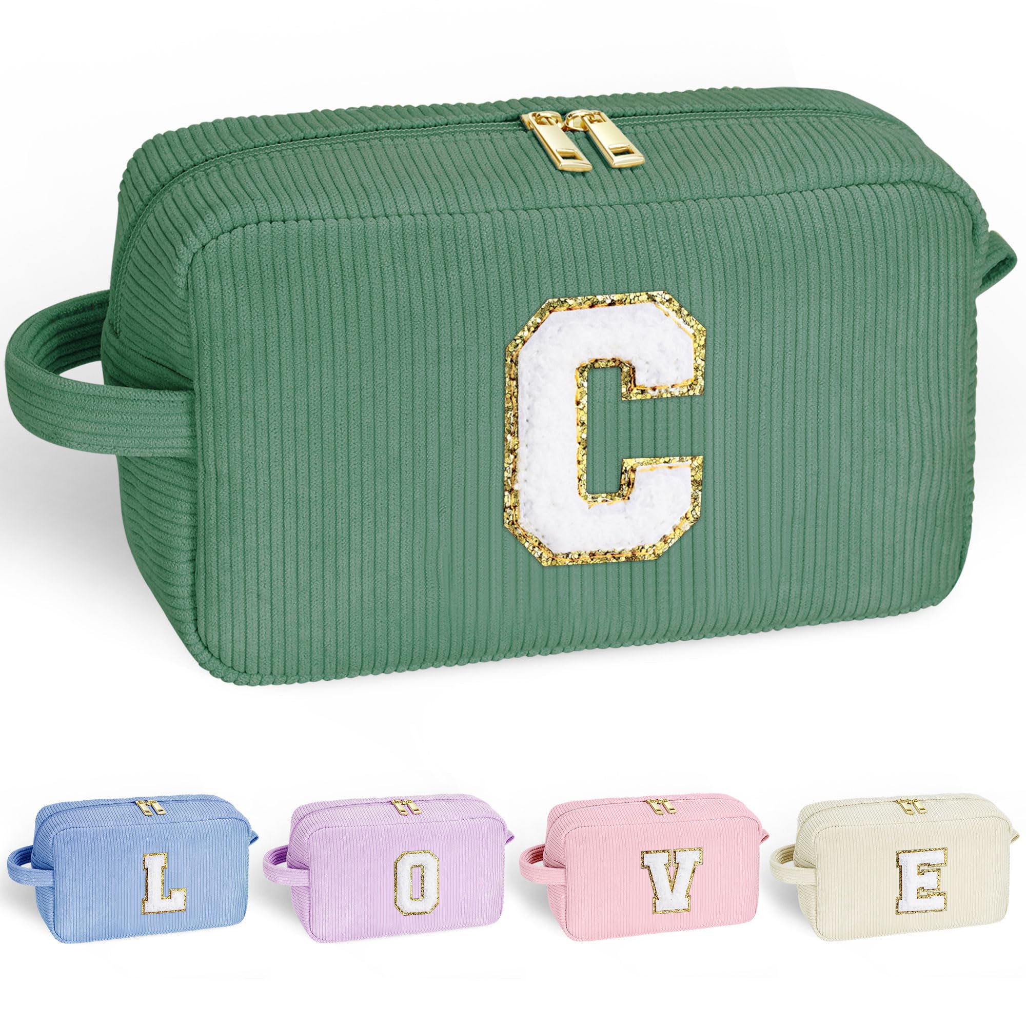 YOOLIFE Bridesmaid Proposal Gifts - Letter Green Travel Makeup Bag Cosmetic Bag Make Up Bag Preppy Stuff Teen Girl Gifts Trendy Stuff Toiletry Bag