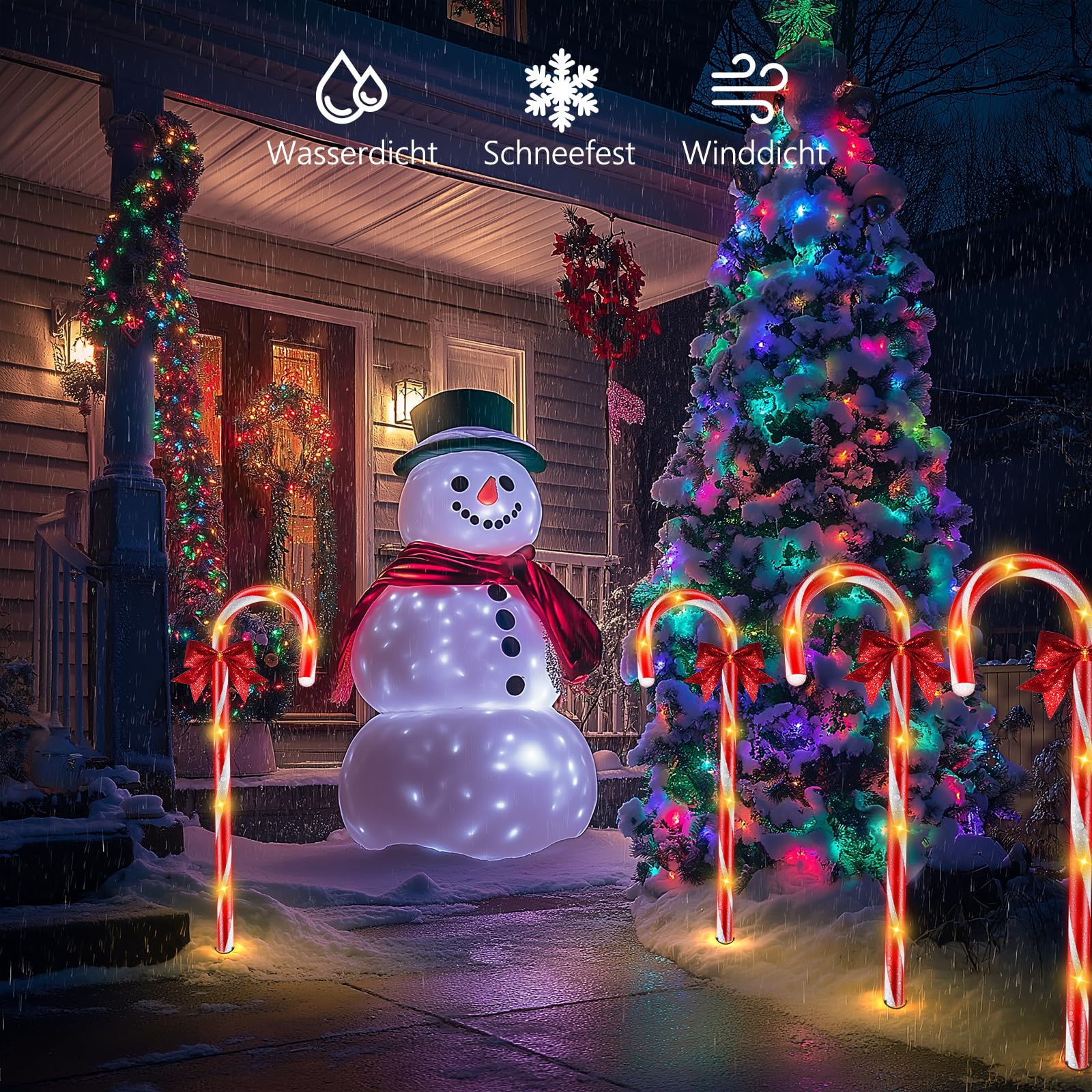 HELESIN Lot de 8 guirlandes lumineuses en forme de canne à sucre | Minuterie à 12 modes, décoration de sapin de Noël, canne à sucre éclairée, étanche, éclairage de Noël extérieur pour