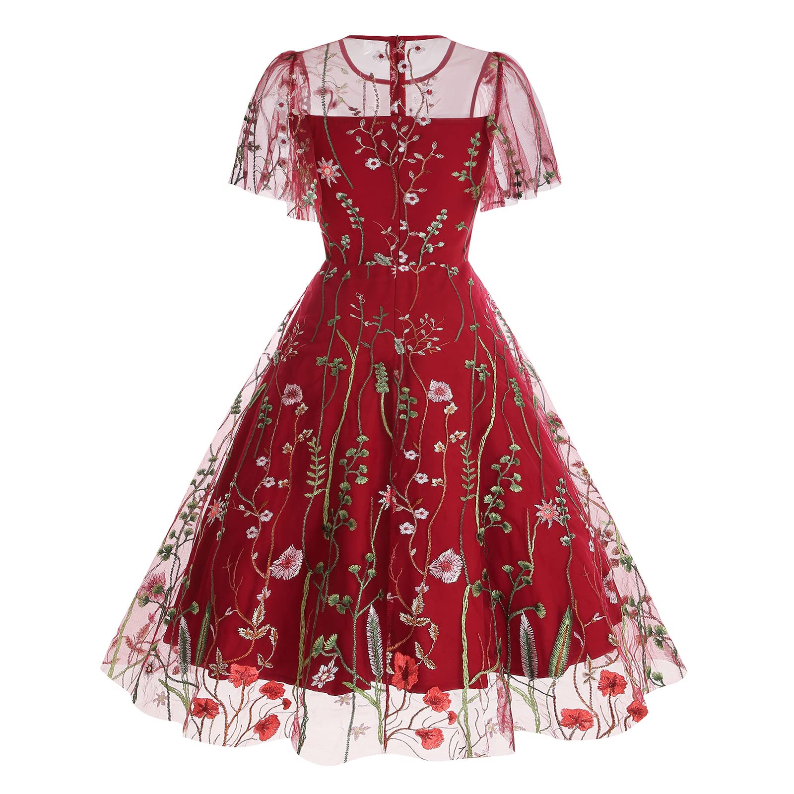 Vestido de tul con bordado floral para mujer, de malla transparente, estilo vintage, para cóctel, boda, fiesta, graduación, vestido de noche