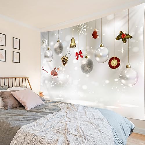 Miniatura 3 de LB Tapiz de Navidad para colgar en la pared, bola de Navidad y tapiz de Papá Noel para dormitorio, tapiz de copo de nieve de invierno para