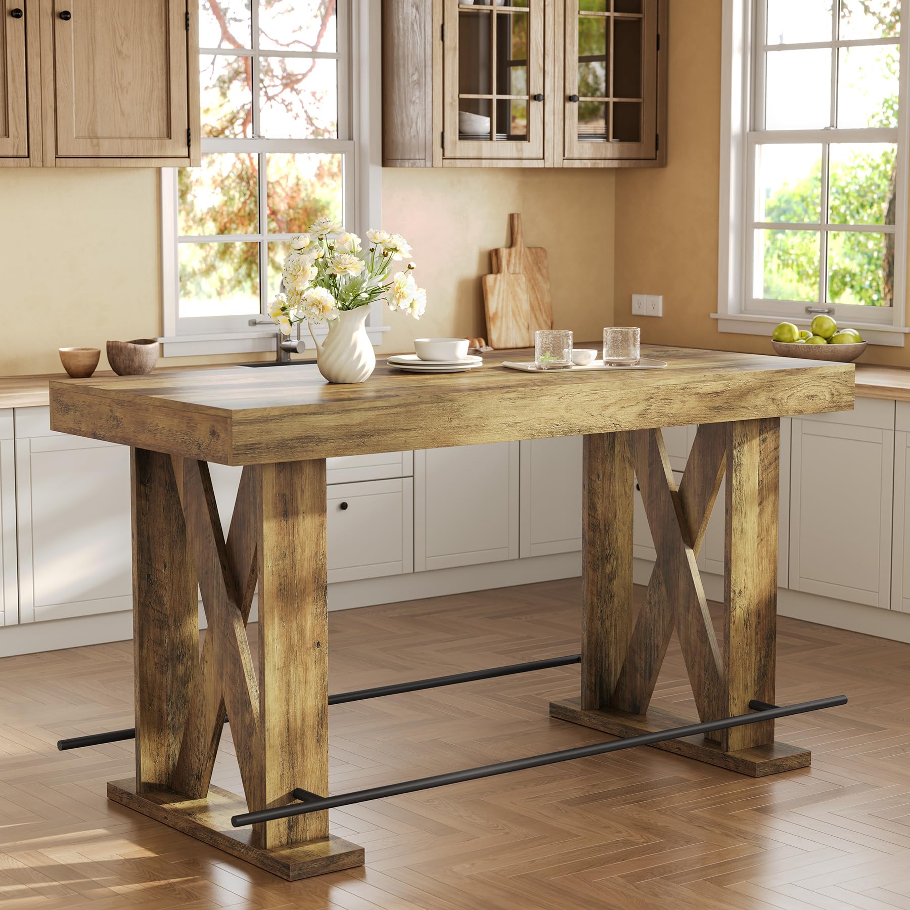 Photo 1 of ***MISSING PARTS***
LITTLE TREE 63-Inch Industrial Bar Table with Metal Footrest, Kitchen Pub Table with Sturdy and Heavy Duty X-Base, for Dining Room, Living Room, Home Bar (Mocha, 1)