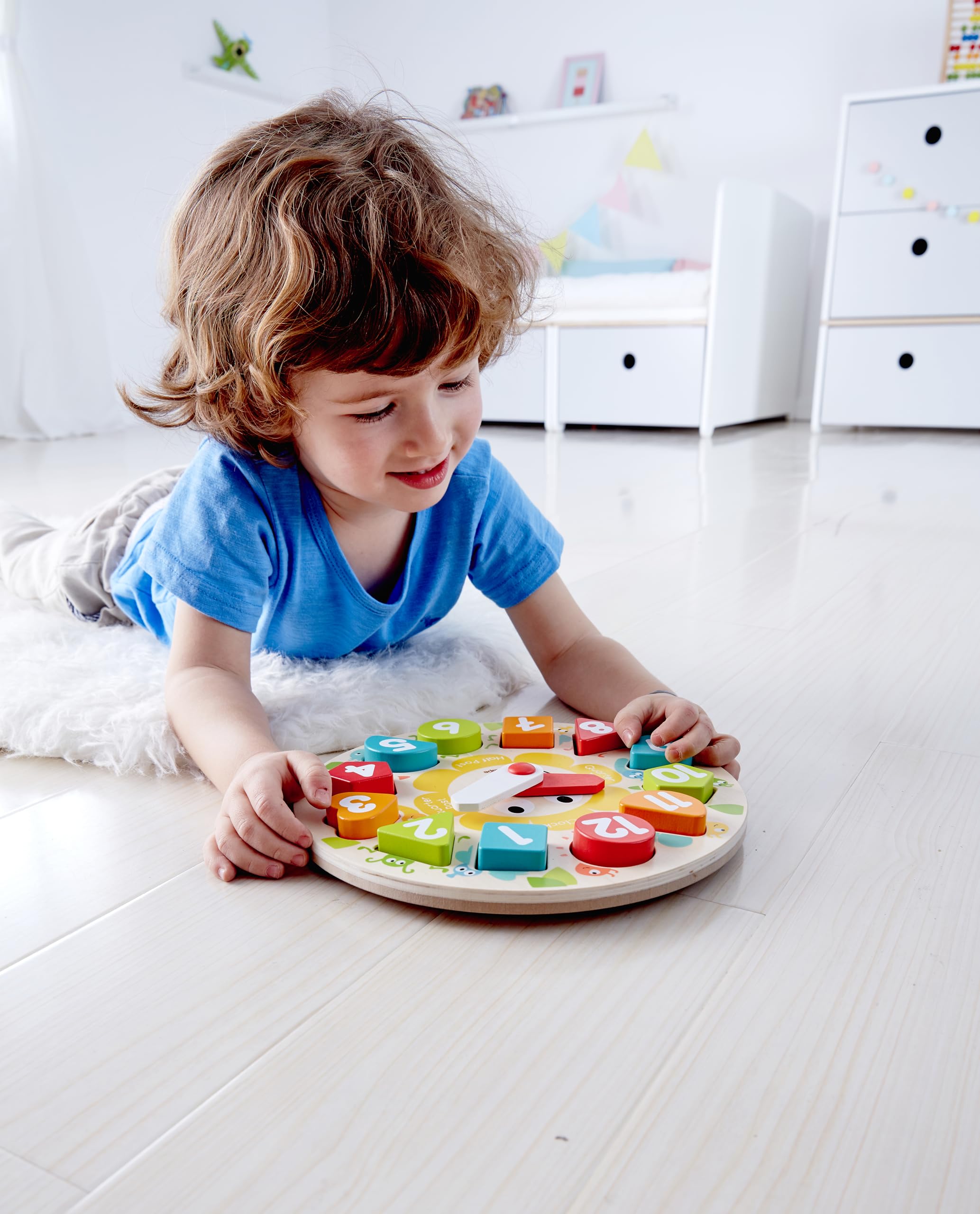 Hape Puzzle Orologio Incastro in Legno - Impara a Leggere l’Ora con Forme e Colori, Gioco Educativo per Bambini