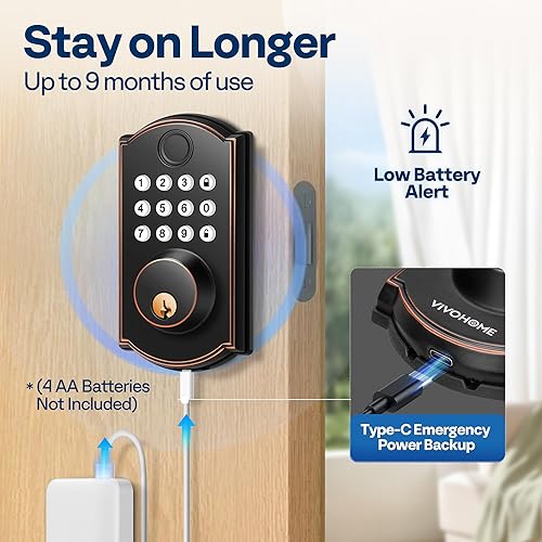Miniatura 6 de VIVOHOME Cerradura inteligente para puerta delantera con puerta de entrada, cerradura de puerta de entrada sin llave con huella digital, control