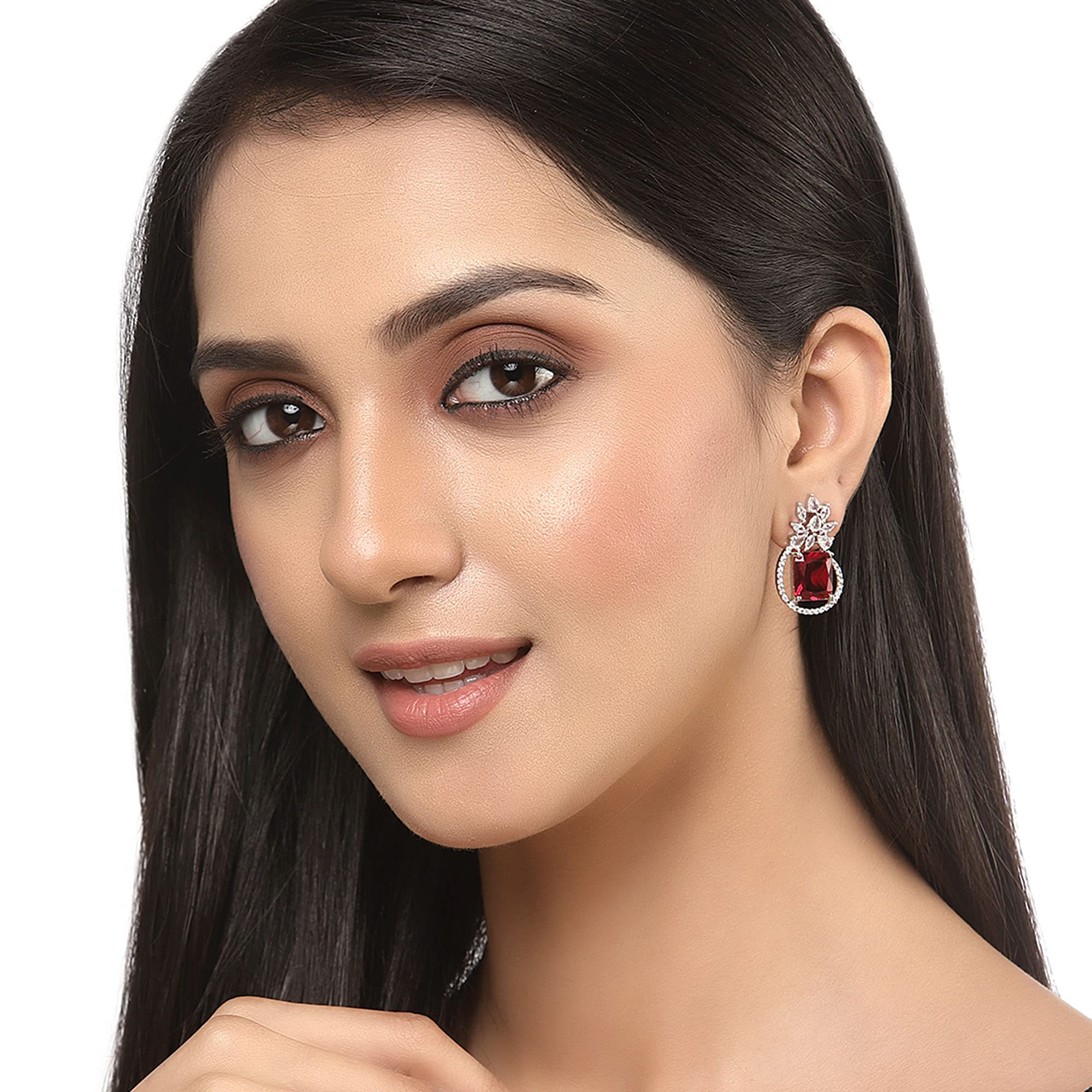 Rhodium-Plated American Diamond Paisley Studs Earrings