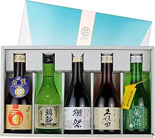 日本酒飲み比べ (おすすめ旨口タイプ) 有名酒蔵 獺祭 久保田 鶴齢 魚沼 あさ開入り 300ML×5本セット鈴木酒販 化粧箱 ギフト