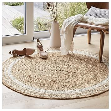 Fernish Decor Handwoven Jute Round Rug Carpet- Natural Fibres- Circles Braided Reversible Carpet for Bedroom Living Room Dining Room (6 Feet Round)