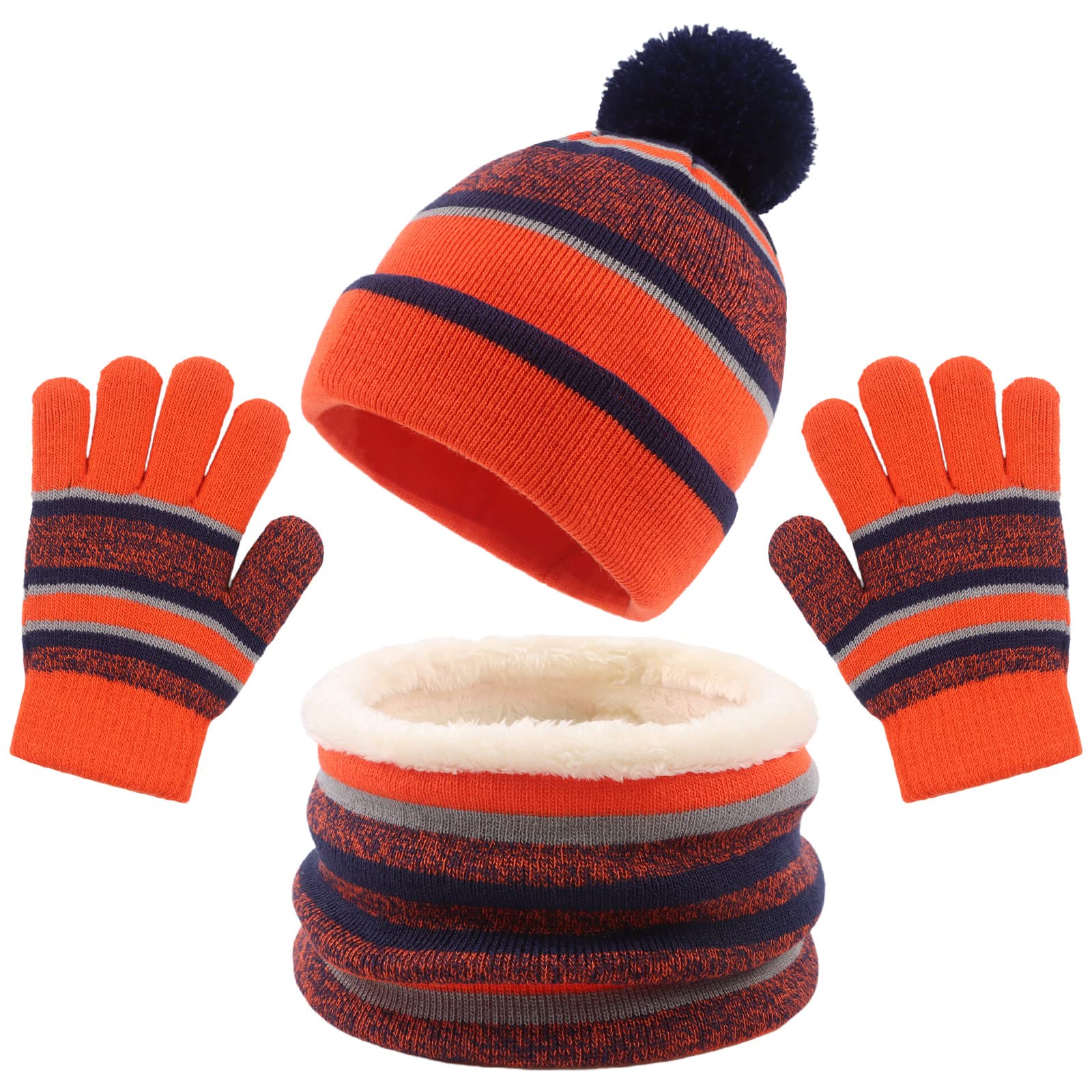 PESAAT Winter Kids Hat Scarf Glove Set Knit Girls Beanie Mittens 3-8 Years