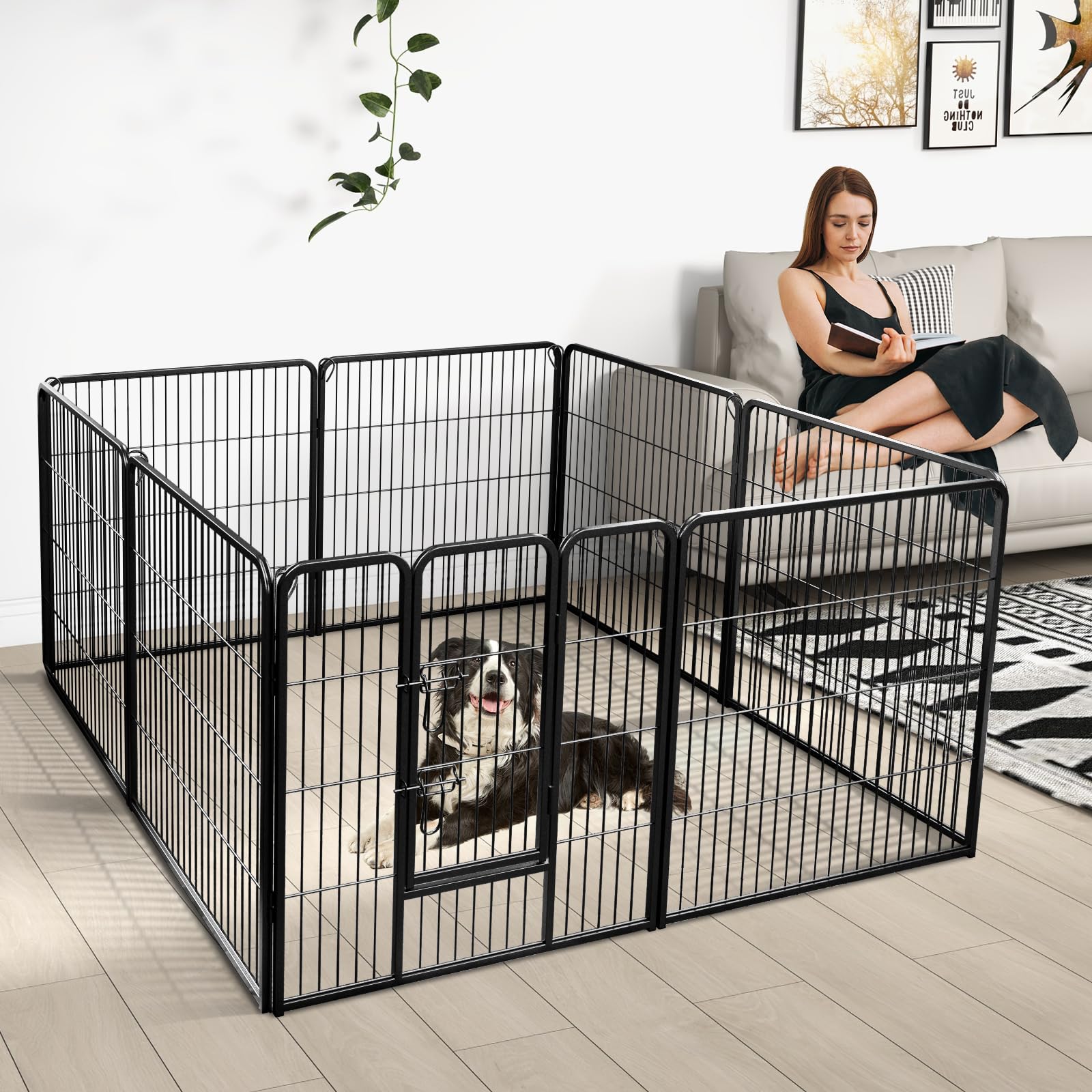GOPLUS wybieg dla psa 80 cm ogrodzenie metalowe 8 paneli z drzwiami czarny