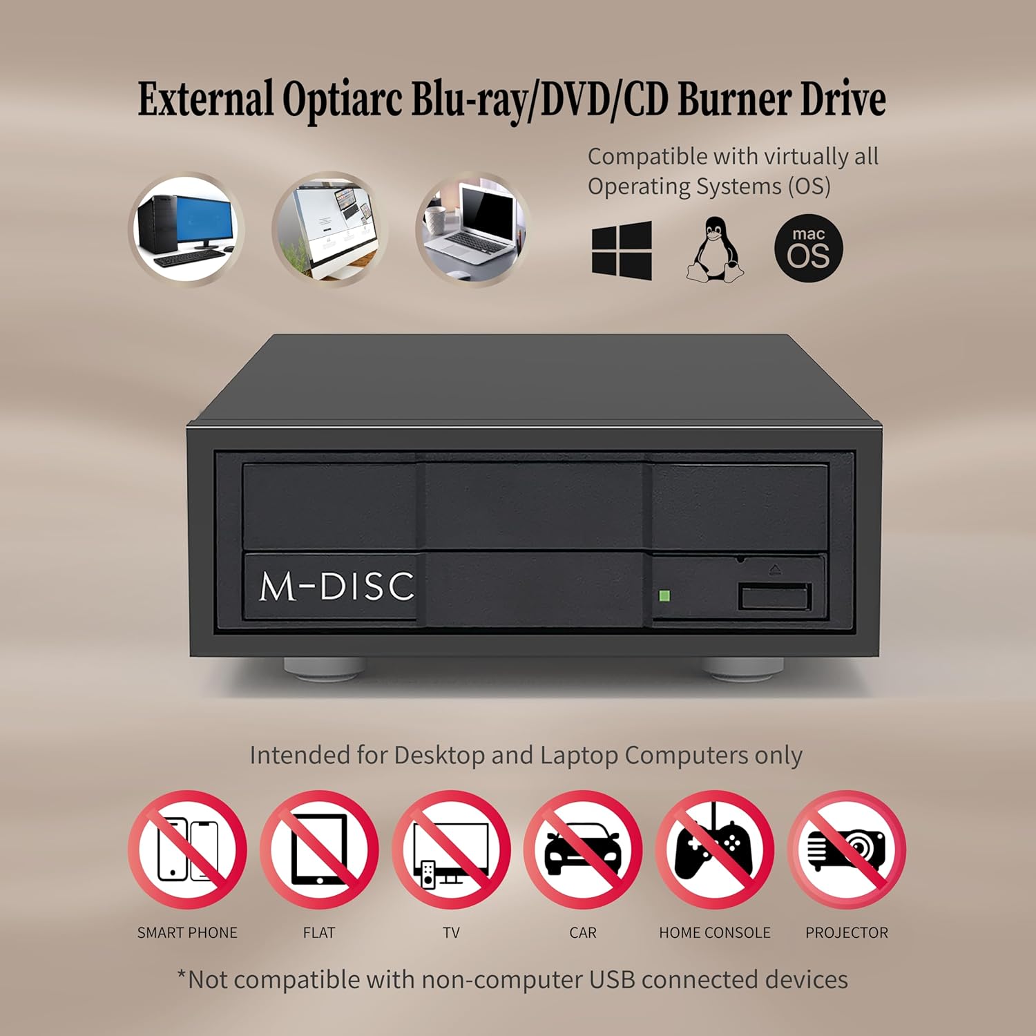 16X Blu-ray BDXL DVD CD External Burner Drive with USB 3.2 Gen 1, Free Burning Software, Sample Discs, and Archival M-Disc Support