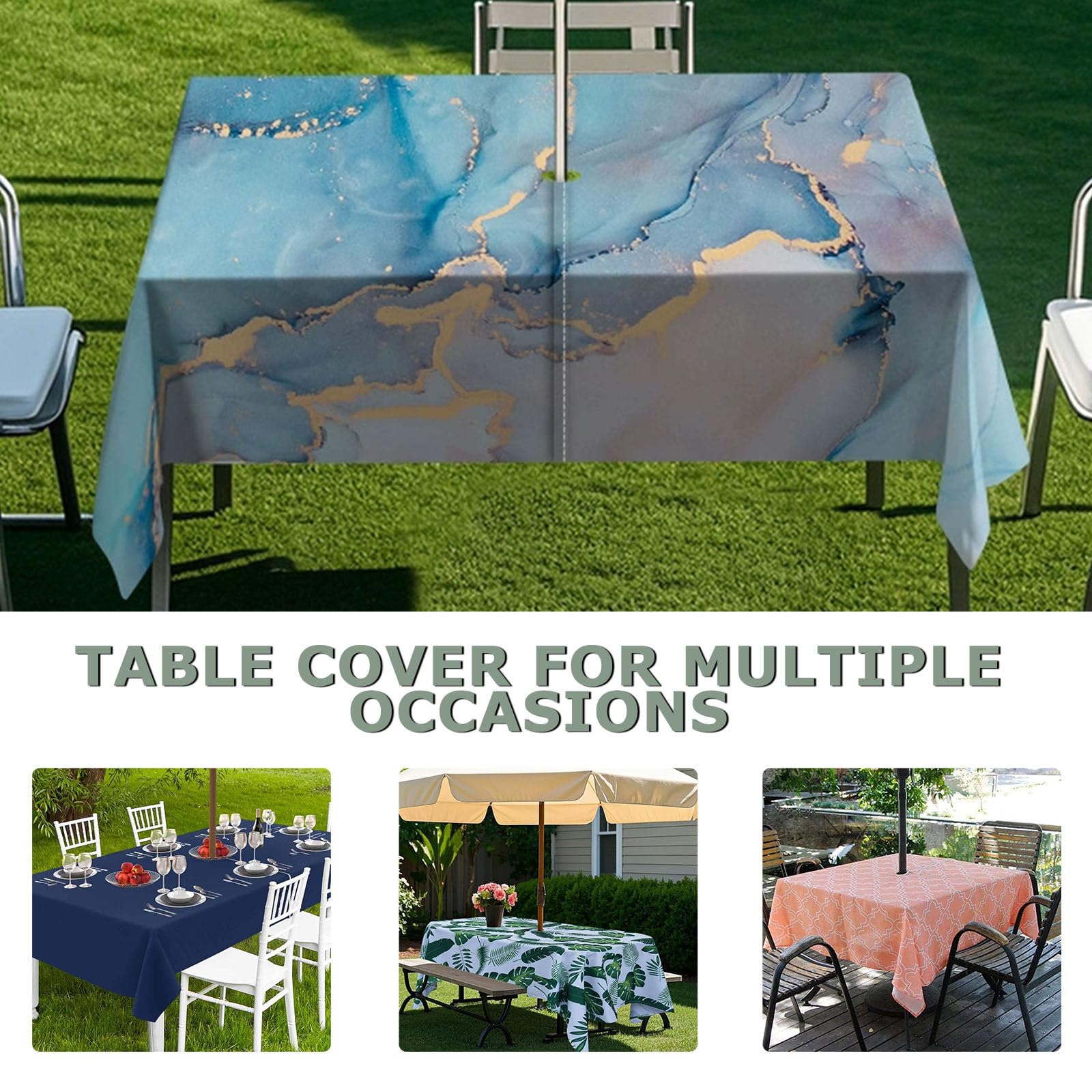 Morbuy Tovaglia Rettangolare Impermeabile Antimacchia per Esterno con Foro Ombrellone, Stile Etnico, 259x152cm