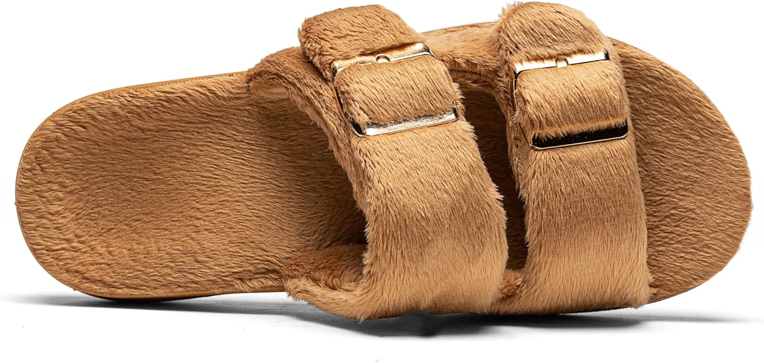 SOLLBEAM Womens Plantar Fasciitis Women's Fuzzy House Orthopedic Slippers Open Toe Orthopedic Arch Support Orthotic Heel Cup sandals Indoor Outdoor