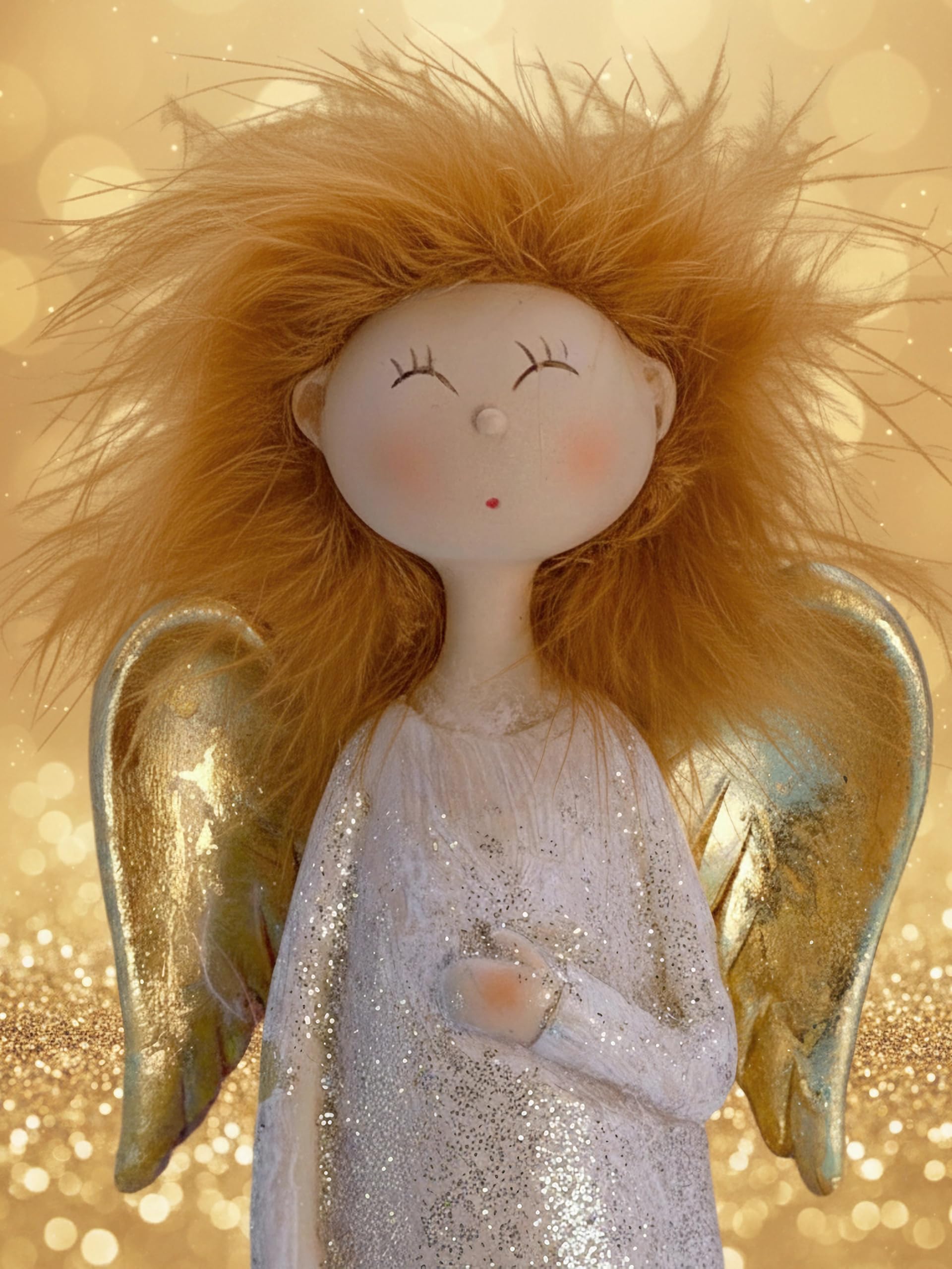 Pommerntraum ® | verrückter Engel Weihnachtsengel Schutzengel Guardian Angel Weihnachtsfigur Dekorationsfigur Schreibtischfigur NORMAL KANN JEDER (mit Herzchen)