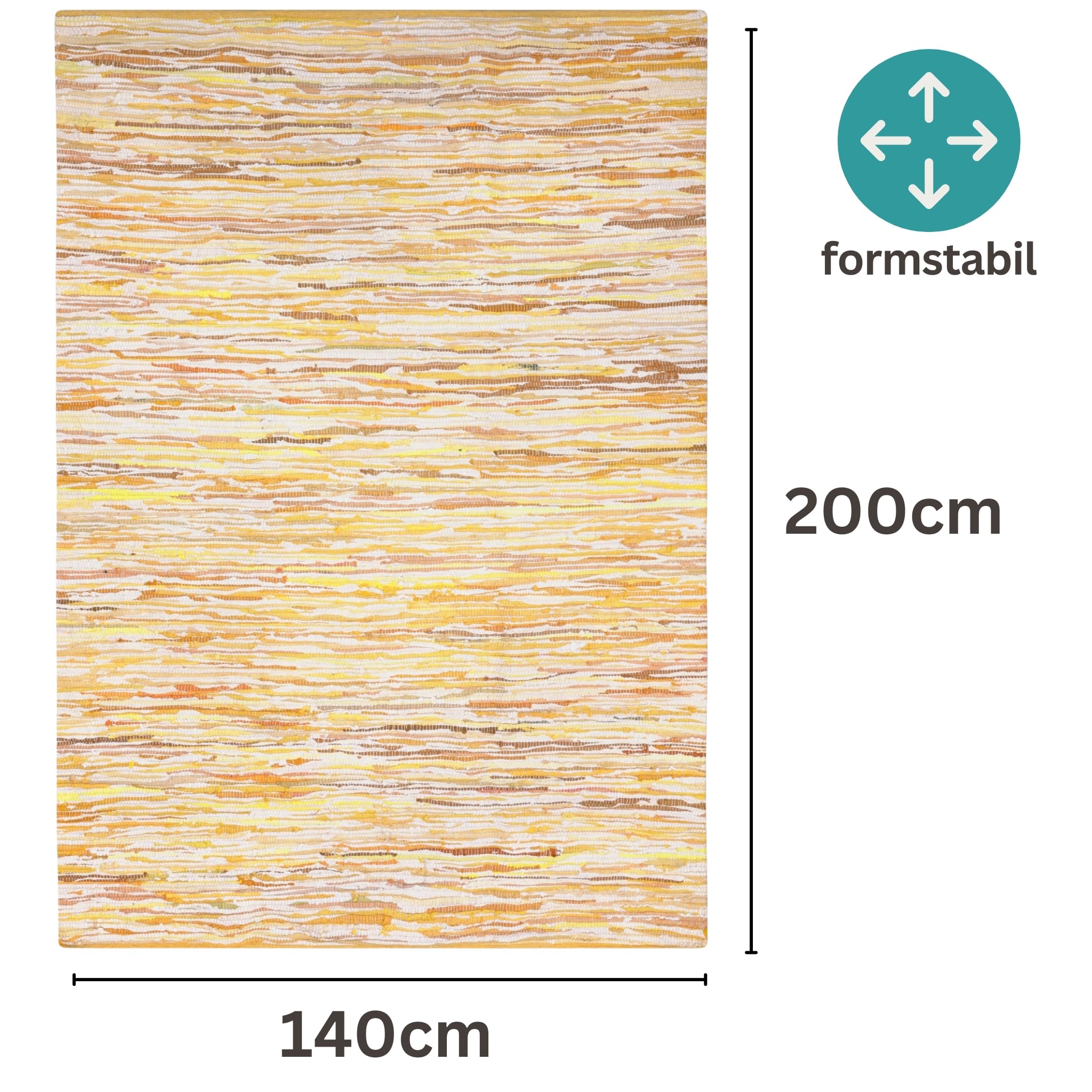 MY-RUG Handgewebter Baumwollteppich - Flickenteppich 140 x 200 cm - Gelb | Handgefertigter Fleckerlteppich aus recycelter Baumwolle, bunter Boho Teppich im Chindi-Stil, robust & wendbar