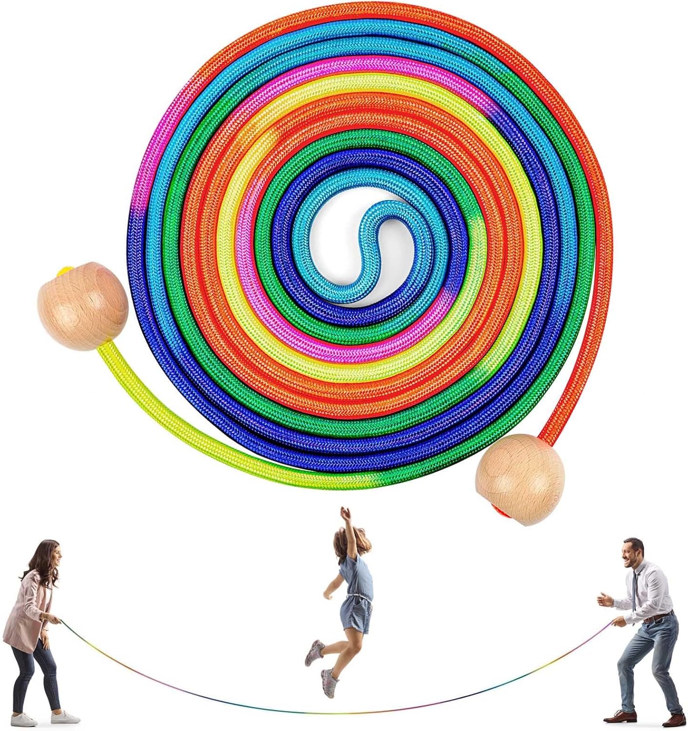 Flintronic Cuerda Saltar, Cuerdas de Saltar Ajustables, cuerda saltar con Mango Madera, cuerda de saltar Arcoíris para Niños y Niñas, para Fitness Actividad al Aire Libre, Ideal Como Regalo