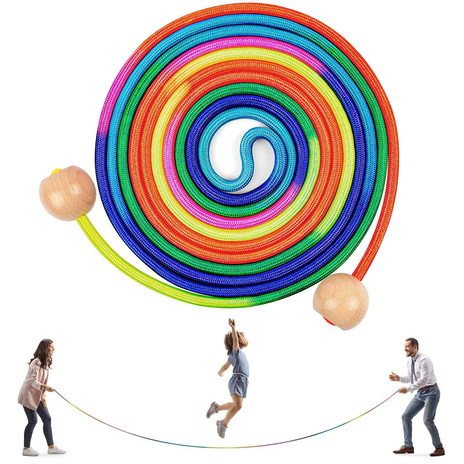 Flintronic 16 FT Long Jump Rope for Kids, Adjustable Double Dutch Jump Rope with Wooden Handle, Multiplayer Rainbow Skipping Rope for Family, School, Sports & Outdoor Activities