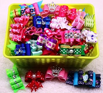 Yagopet Dog Hair BowsTopknot Hot Mix Styles Pairs Rhinestone Crown Bows Dog Topknot Bows Pet Dog Grooming Bows Pet Supplies Hair Accessories (20PCS)