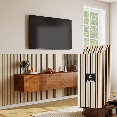 MISSDAY Paneles de pared acústicos de listones de madera, 4 paquetes de 47.2 x 23.6 pulgadas, panel insonorizado de roble para decoración de pared