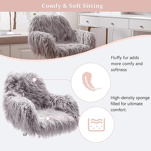 Miniatura 5 de GOOLON Silla de escritorio mullida, silla de oficina esponjosa, silla de escritorio de piel sintética, silla giratoria moderna con reposabrazos,