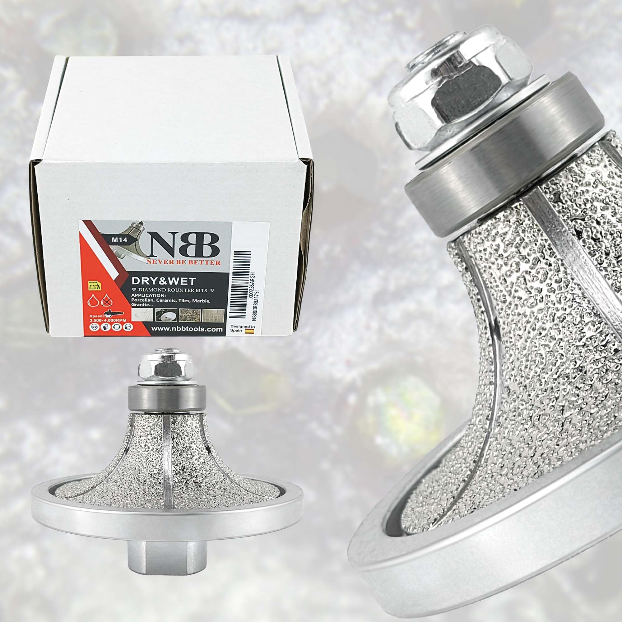 NBB Roue profilée diamantée, fraise foret toupie diamant, Roue de profil diamant, mèche pour profiler carreaux porcelaine céramique granit marbre pierre, pour meuleuse d'angle(Half-Bullnose B25)