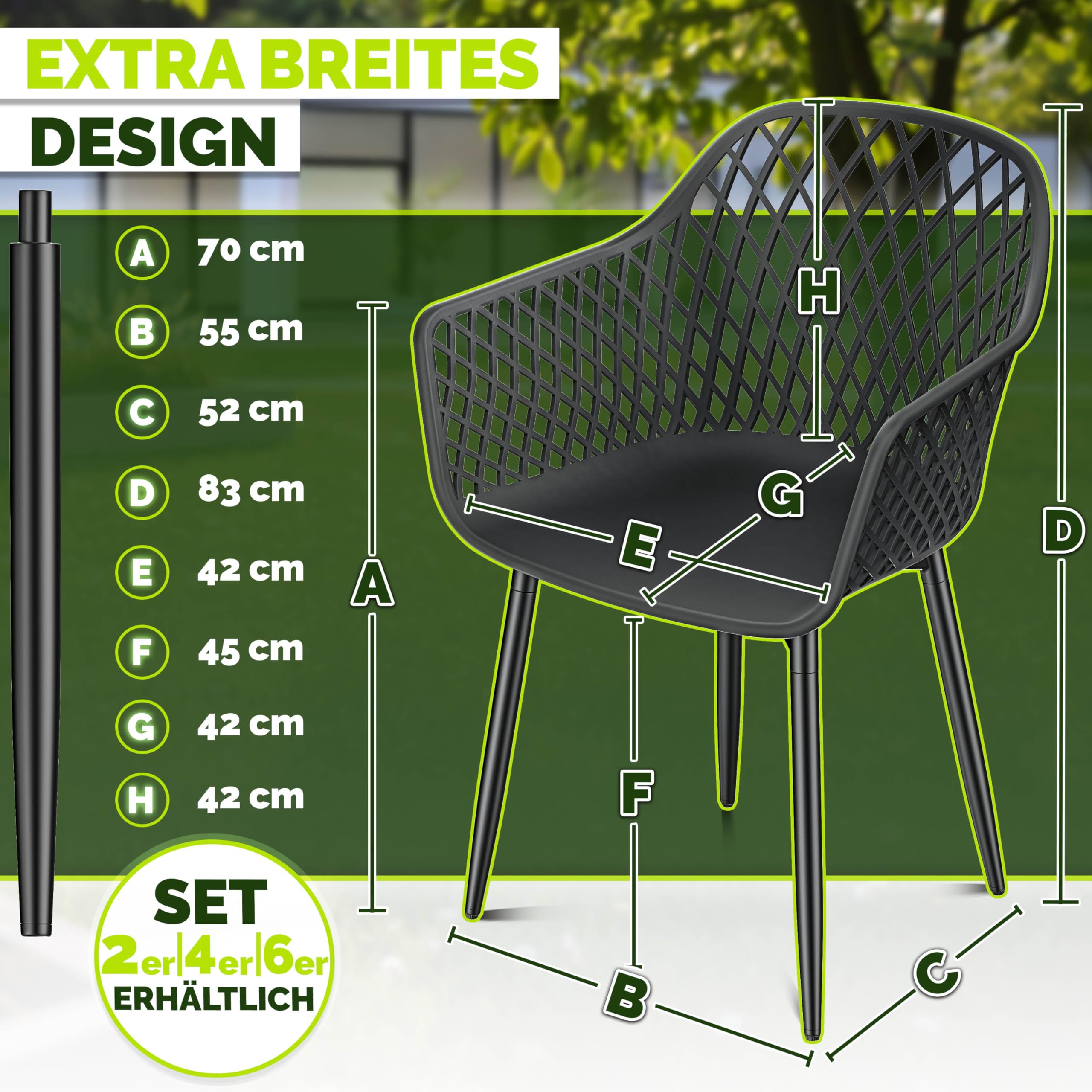 tillvex® Gartenstuhl 2er Set Wetterfest mit Armlehne | Outdoor Stühle bis 120kg belastbar | Gartenstühle UV-beständig | Terrassenstuhl Gartenmöbel Terrasse Balkon Outdoor Garten