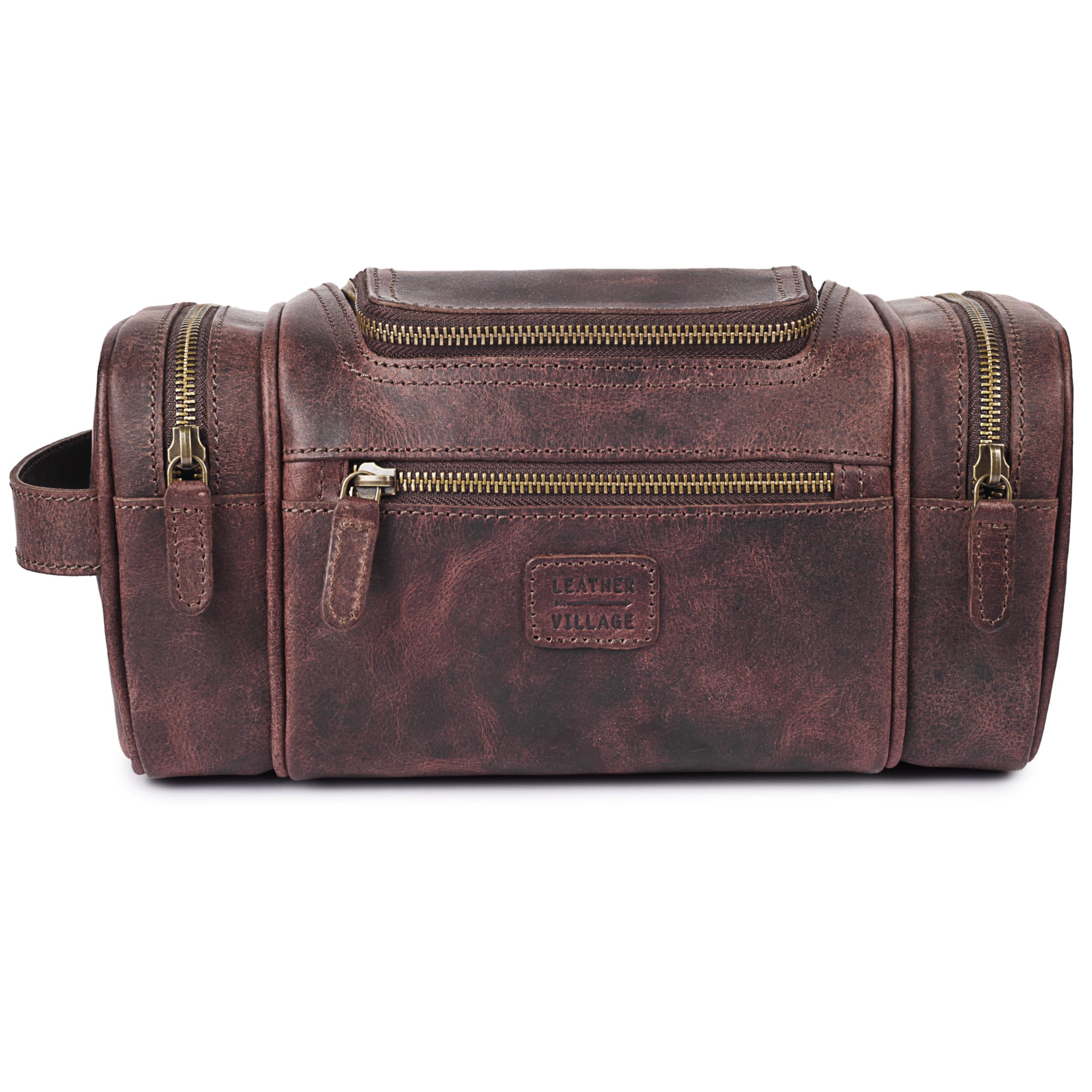 LEATHER VILLAGE Genuine Leather Hanging Travel Dopp Kit Toiletry Bag