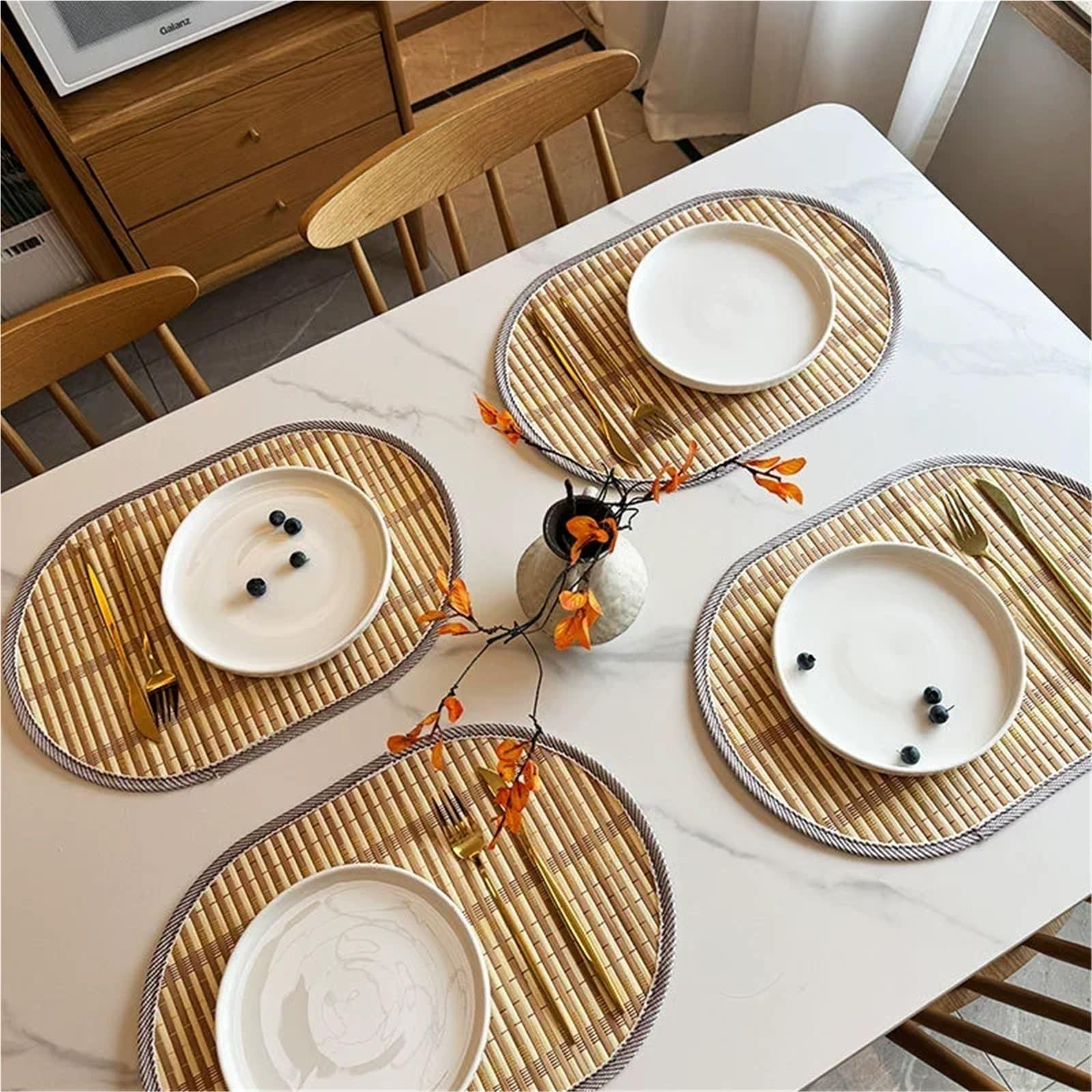 Tejido Salvamanteles Manteles Individuales Tejidos con Bordes ovalados, tapete for vajilla de Regalo, Resistente al Calor for el hogar, Mesa Comedor Cocina, 1/4/6 Uds