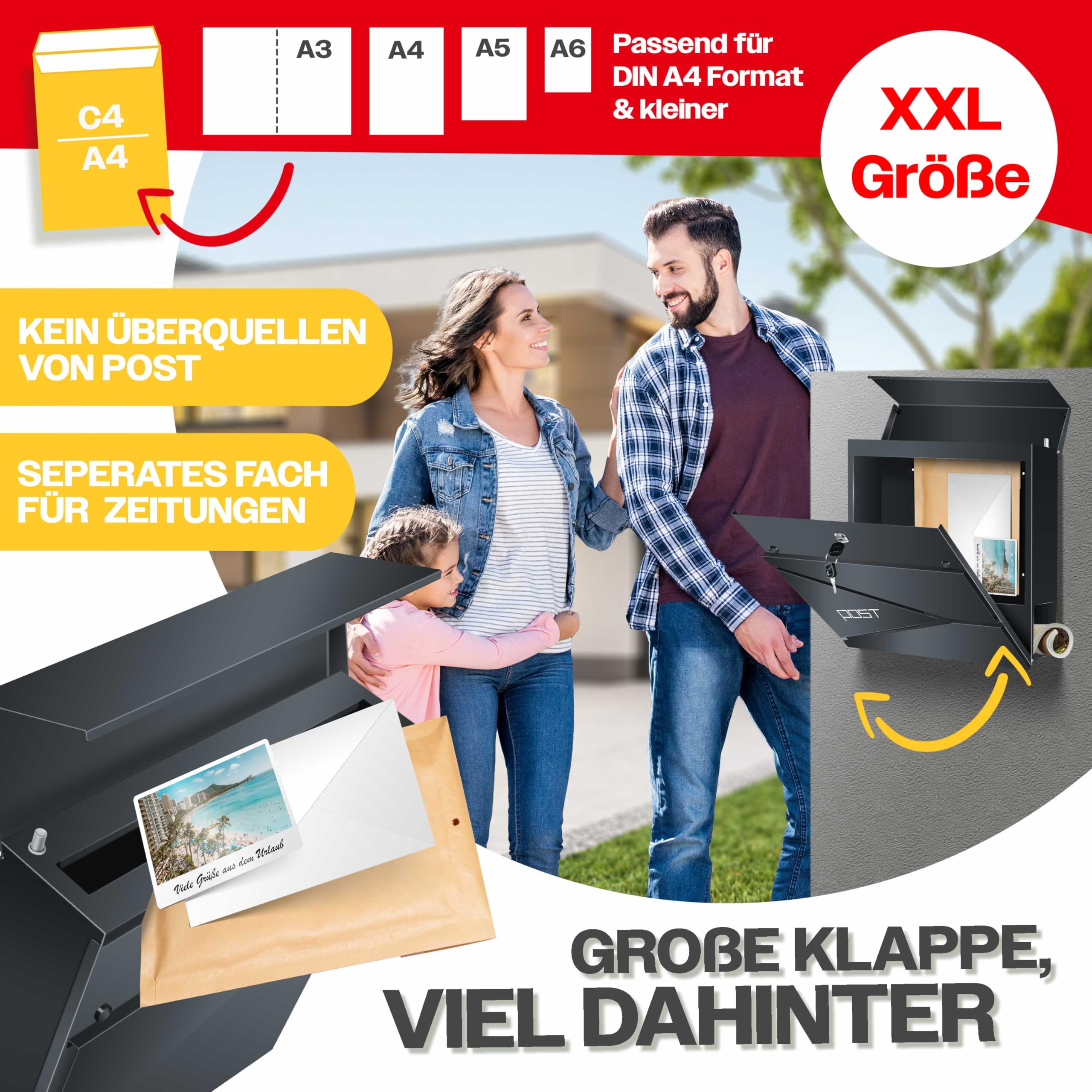 Brievenbus met krantenvak - wandmontage - RVS - inclusief montagemateriaalen sleutels - soft
