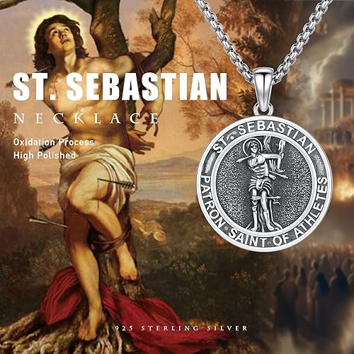 Vista 269 de Collar con colgante de plata de ley 925 con medalla de San Patrón, joyería religiosa para hombres y mujeres, con cadena de acero inoxidable 316L