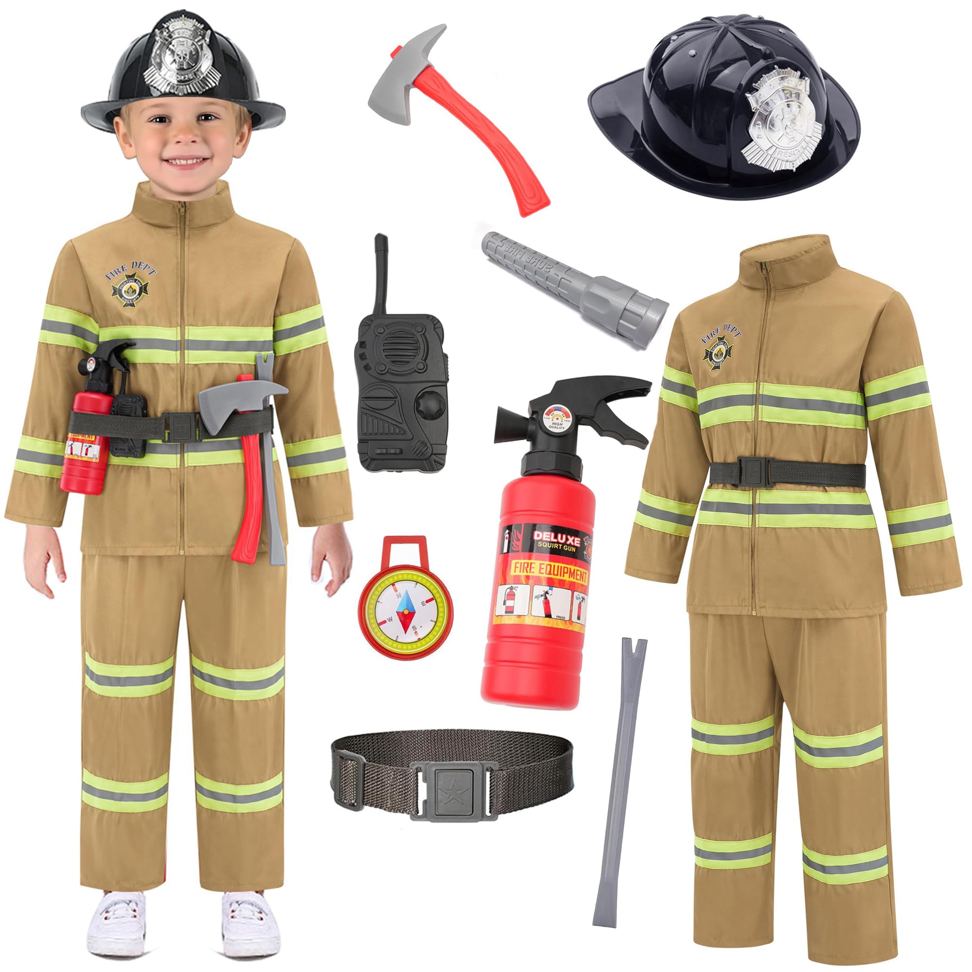 Avady Firefighter Costume for Kids Fireman Costume for Boys Halloween Costume Cosplay Dress Up