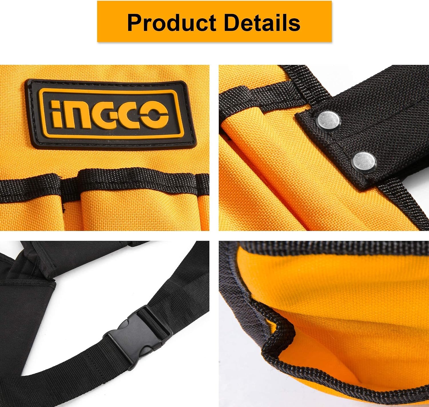 INGCO 14 Pocket 600D Polyester Multi-Purpose Heavy Duty Construction Tool Belt with Adjustable Belt, Fits Up to 50" Waist Size, for Electricians Carpenters Plumbers Maintenance Workers HTBP02031